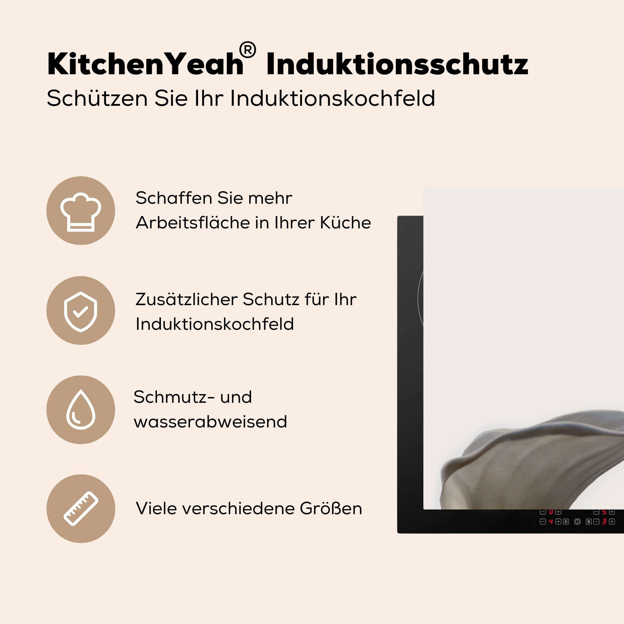 Lilie cm, Induktionskochfeld Grau, 81x52 tlg), Vinyl, - für Herdblende-/Abdeckplatte Schnecke Ceranfeldabdeckung küche, MuchoWow die - Schutz (1