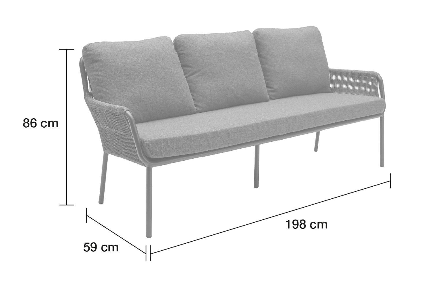 dasmöbelwerk Loungesofa Loungesofa Concord 3-Sitzer Gartensofa mit Polster Relaxsofa Rope