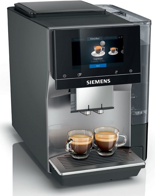 SIEMENS Kaffeevollautomat, Siemens Kaffeevollautomat EQ.700 classic TP705D01, App-Steuerung, intuitives Full-Toch Display, bis zu 10 individuelle Kaffeekreationen als Favoriten, automat. Dampfreinigung, 1500 W, grau-silber