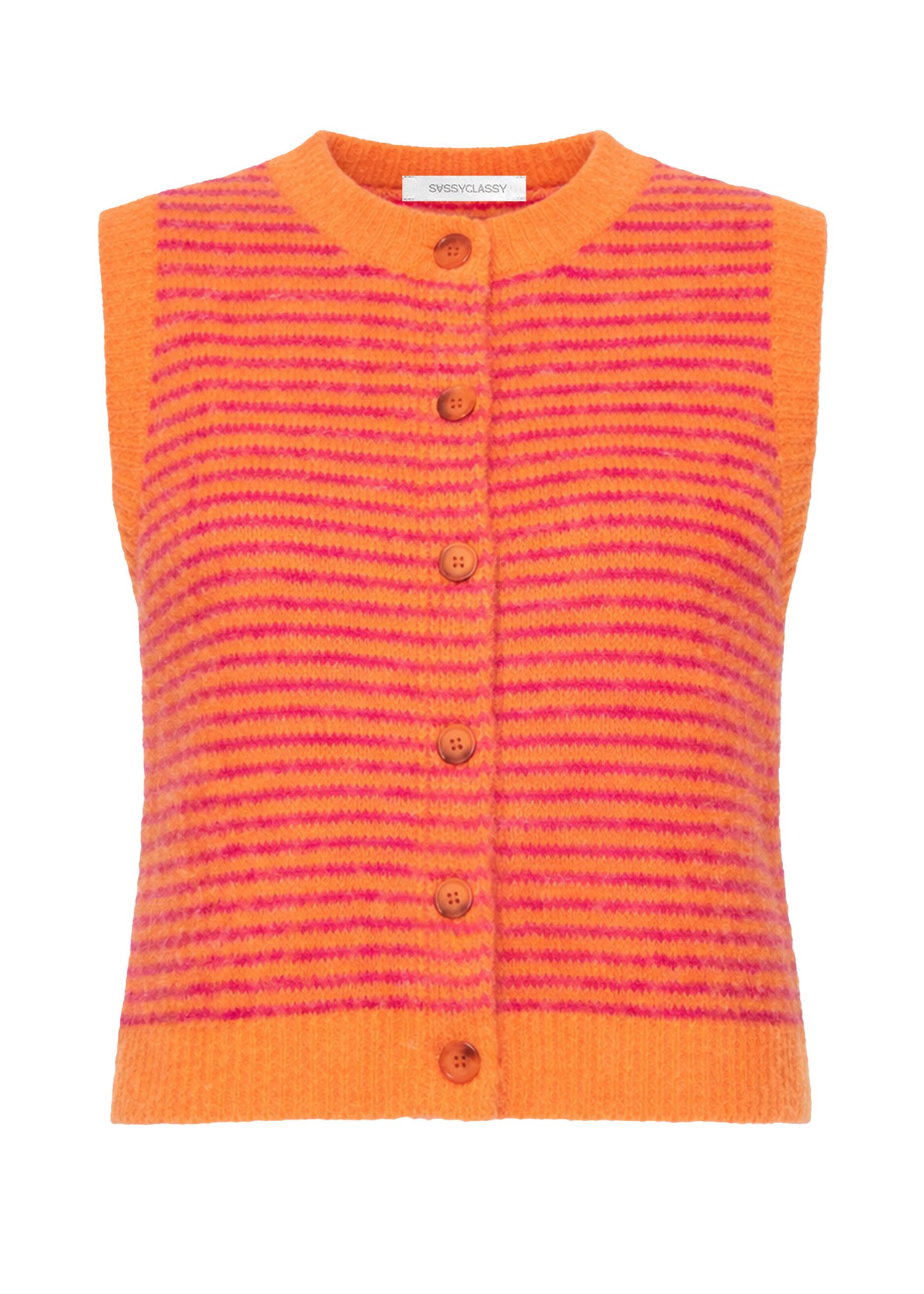 SASSYCLASSY Kurzweste Gestreifte Strickweste für Damen Moderne Weste mit Kn günstig online kaufen