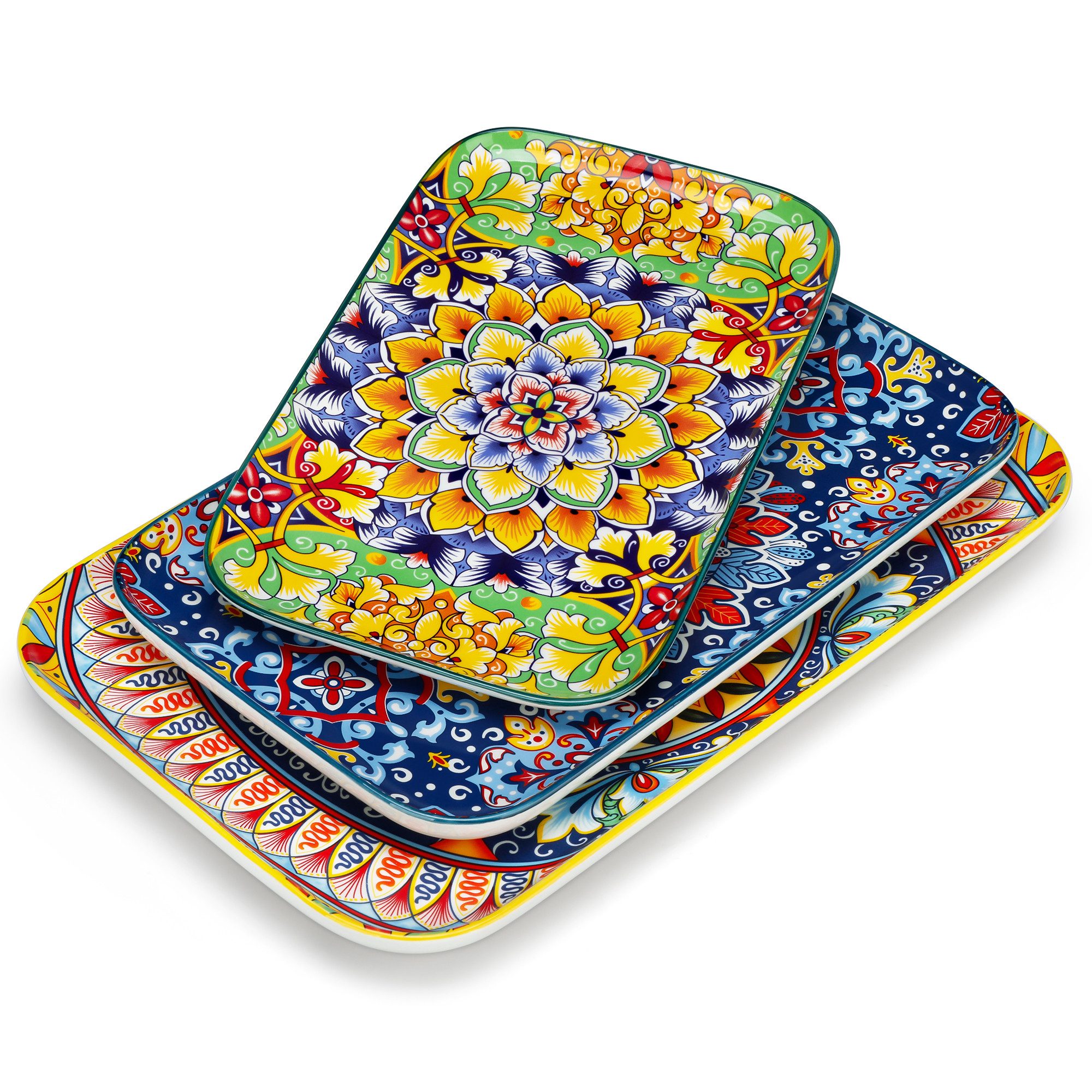 vancasso Sushiteller Sushi-Platte, Porzellan Servierteller, rechteckig, BOHO-Stil, (3 St)