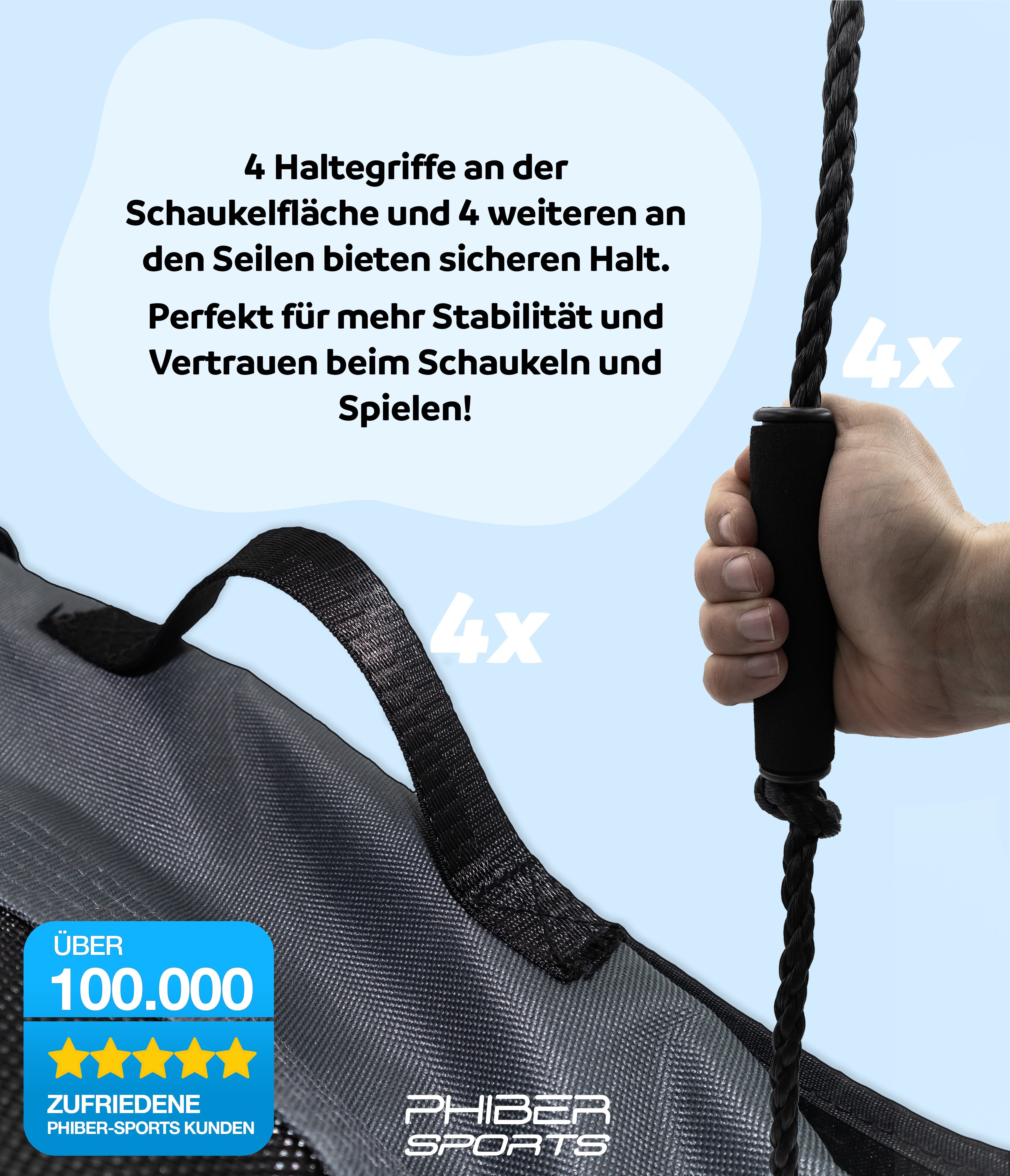 PHIBER-SPORTS Nestschaukel Outdoor Kinder - Ø 100cm - Mit Kissen + Haltegriffe + Höhenverstellbar, (Outdoor Kinder - Ø 100cm, Mit Kissen + Haltegriffe + Höhenverstellbar)
