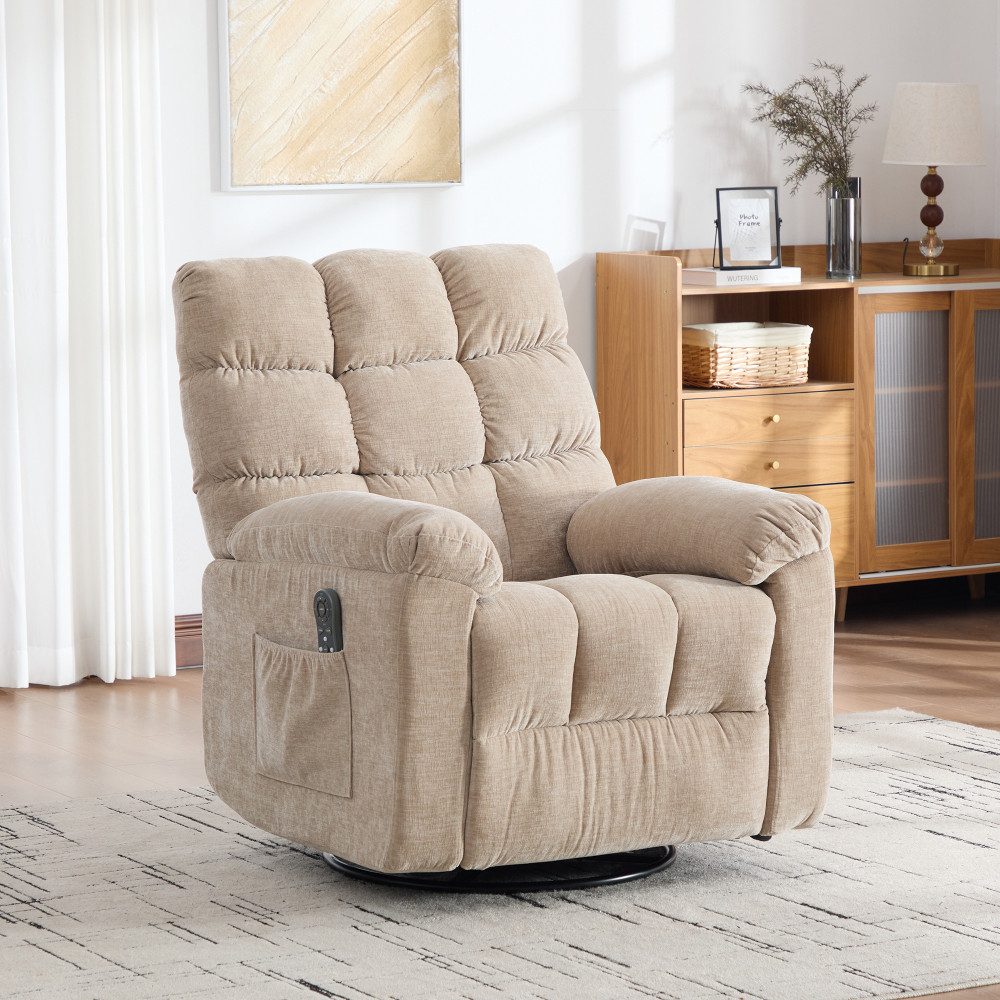 BBWL Massagesessel 88.5×94×106cm mit Rückenlehne, Fußstütze und Aufbewahrungstaschen, Elektrischer 360-Grad Relaxsessel mit Massage- und Wärmefunktion