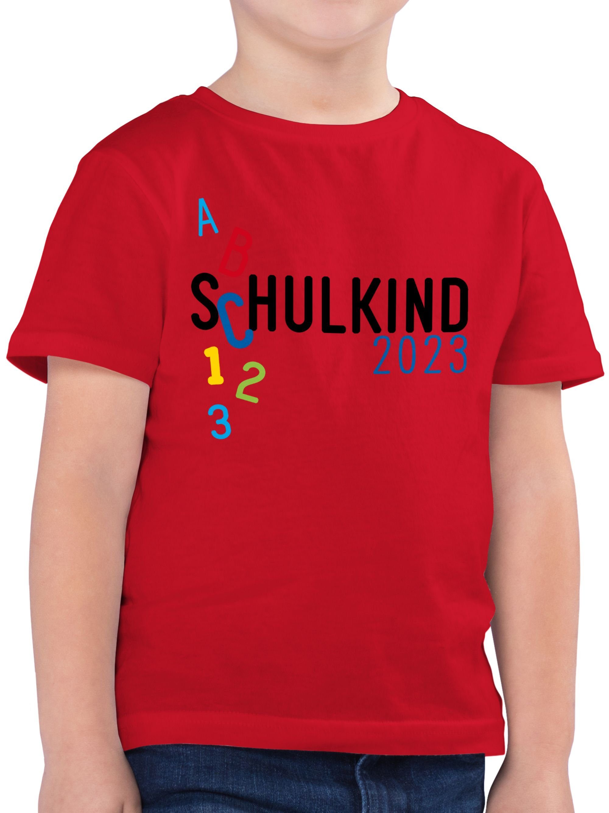 Shirtracer T-Shirt Schulkind 2023 ABC blau Einschulung Junge Schulanfang Geschenke 3 Rot