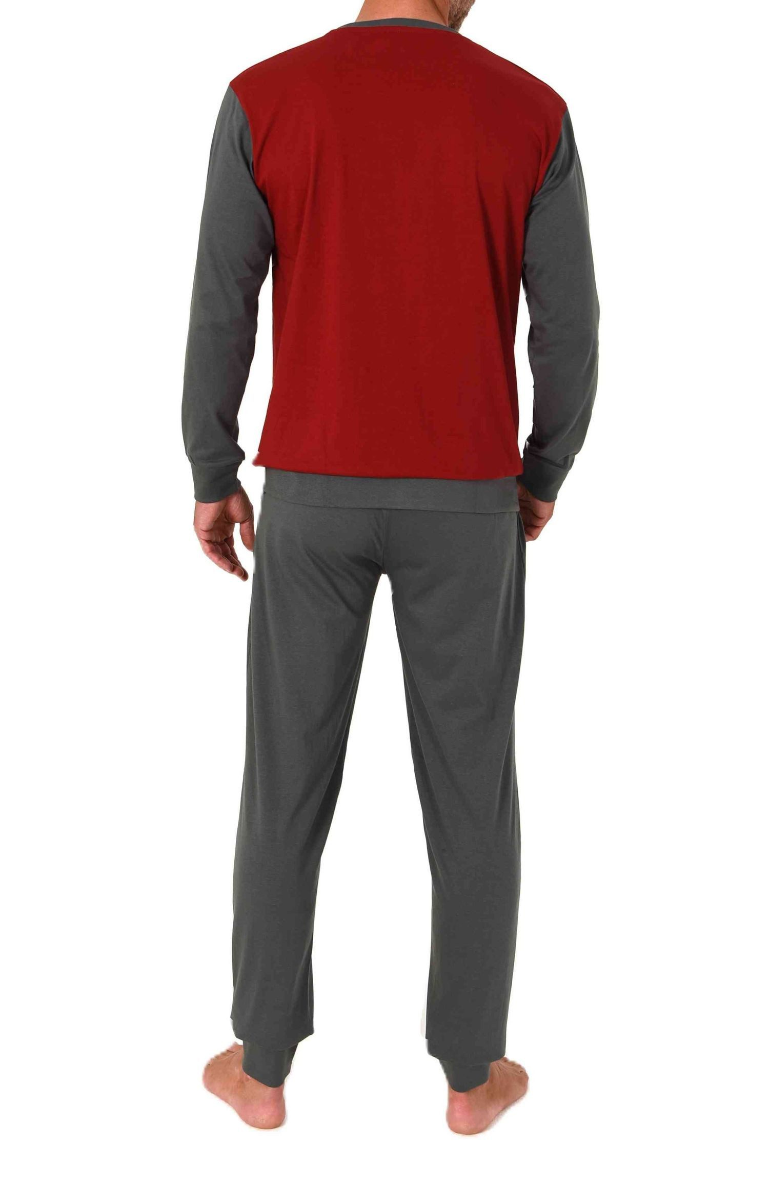 Normann Pyjama Normann Herren langarm Schlafanzug mit Bündchen und edlen Frontprint – Bild 3 von 4