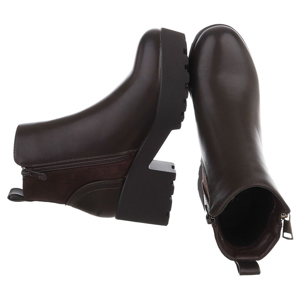 Ital-Design Damen Plateau-Bootie mit Reißverschluss und Blockabsatz Plateaustiefelette (92497546) Blockabsatz Stiefeletten in Braun – Bild 2 von 5