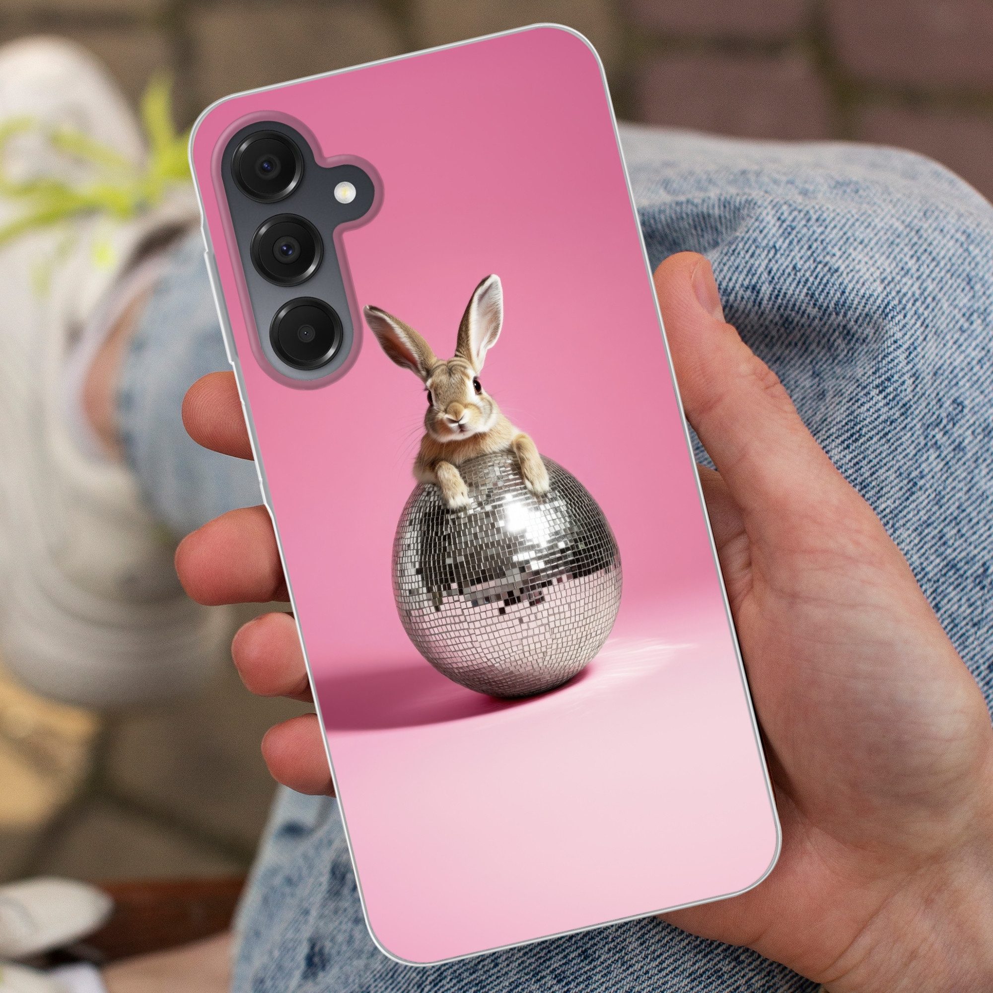 MuchoWow Handyhülle für Samsung Galaxy A16 5G Hase - Schleife -Diskokugel, Phone Case, Silikon, Schutzhülle Dünn
