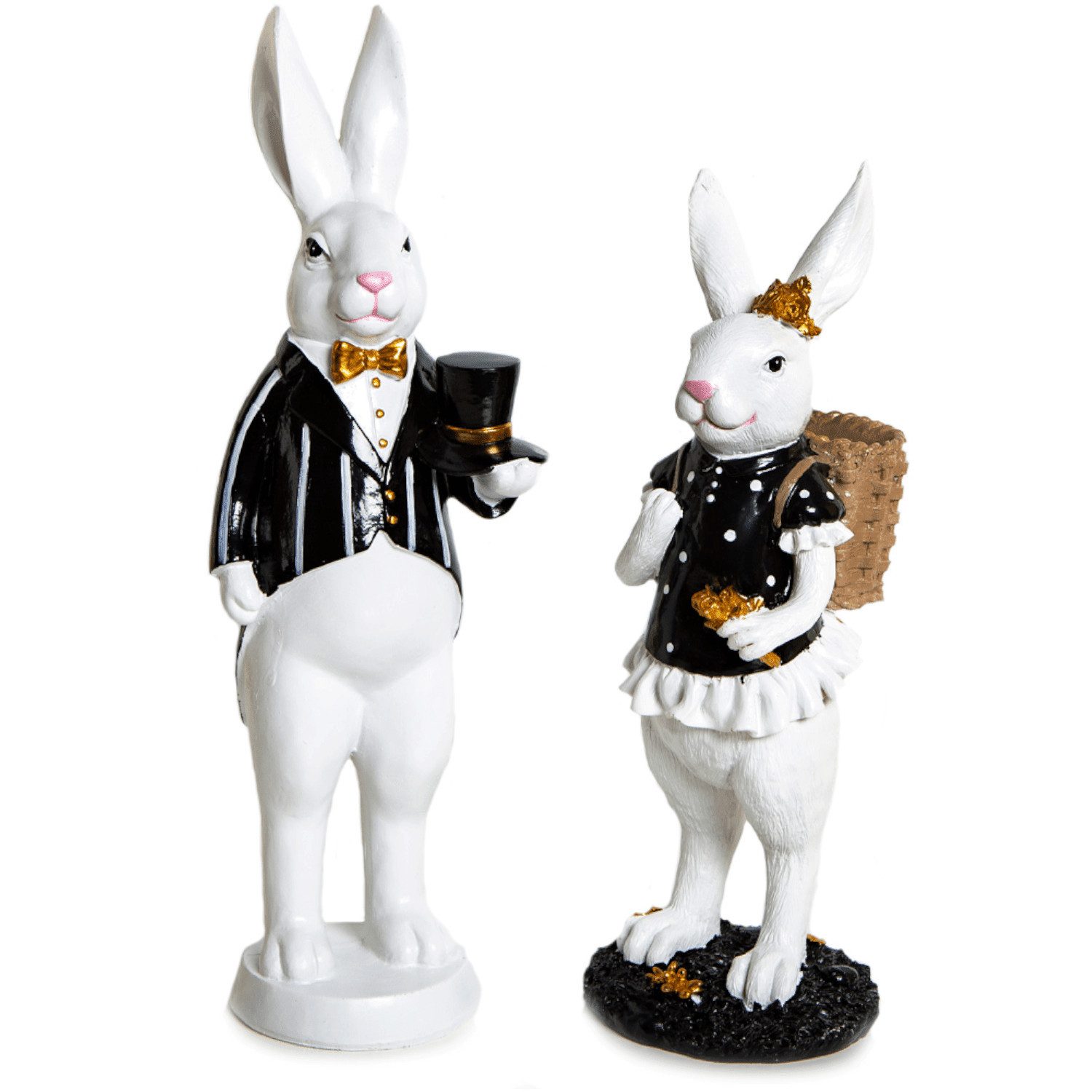 Logbuch-Verlag Dekofigur Elegantes Hasen Paar 30 cm Osterhasen schwarz weiß Gold