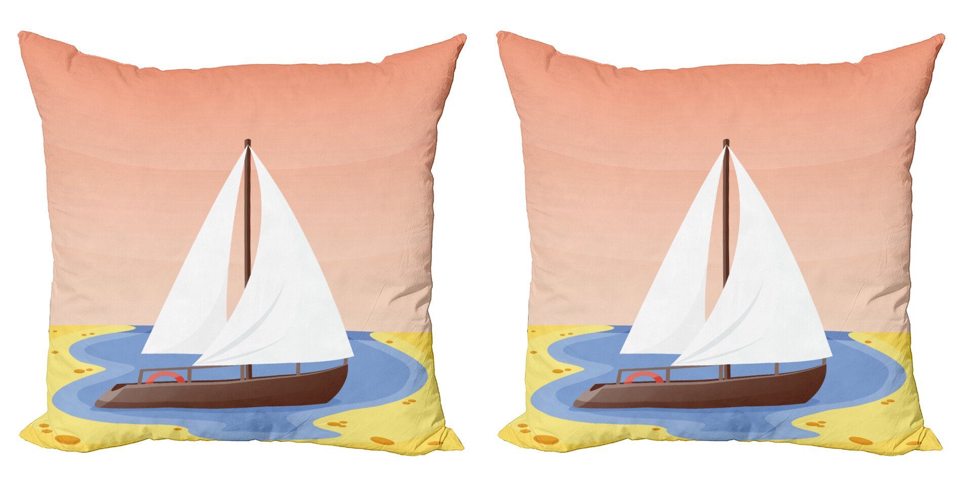 Kissenbezüge Modern Accent Doppelseitiger Digitaldruck, Abakuhaus (2 Stück), Marine Pastellsegelboot in einer Bucht | Kissenbezüge