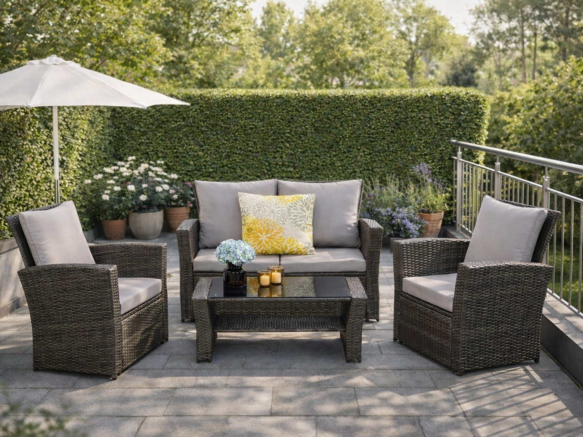 MeXo Gartenlounge-Set Polyrattan Gartenmöbel Set 4 Personen Wetterfest, (Ba günstig online kaufen