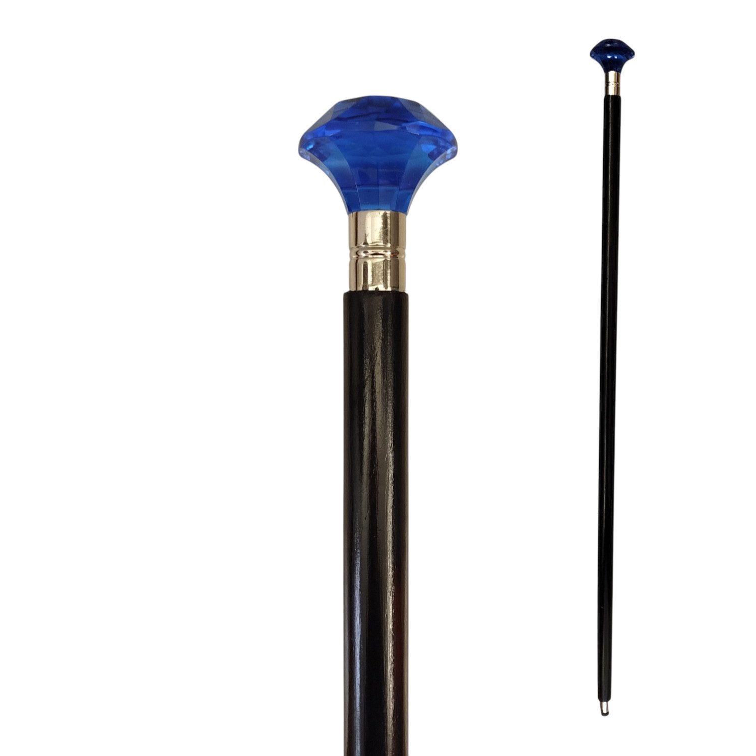 FTWdesign Frackstock Blauer Kristall Spazierstock aus Holz mit Griff Kunststoff