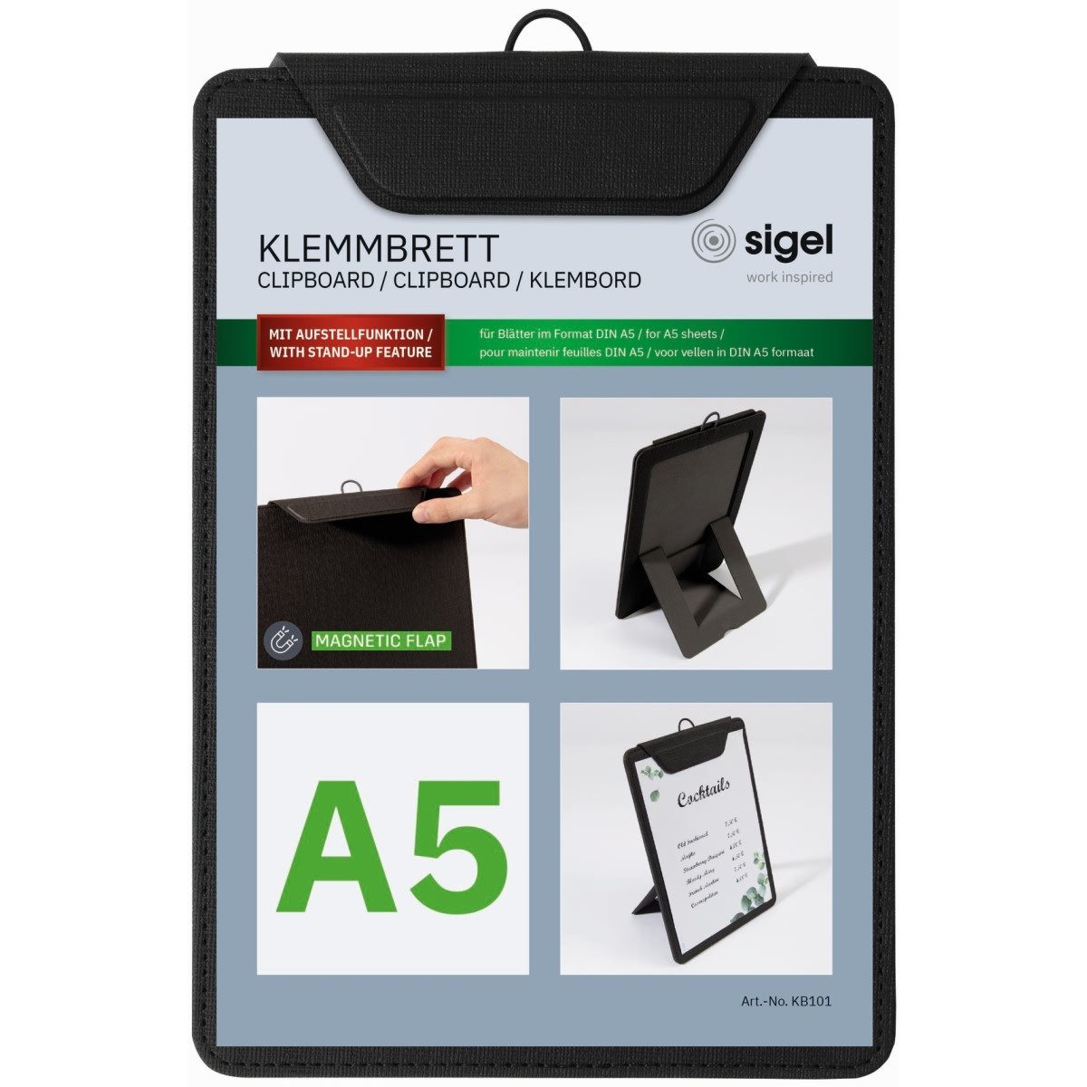 Schreibmappe Speisekarten-Klemmbrett für DIN A5 Kunststoff schwarz.