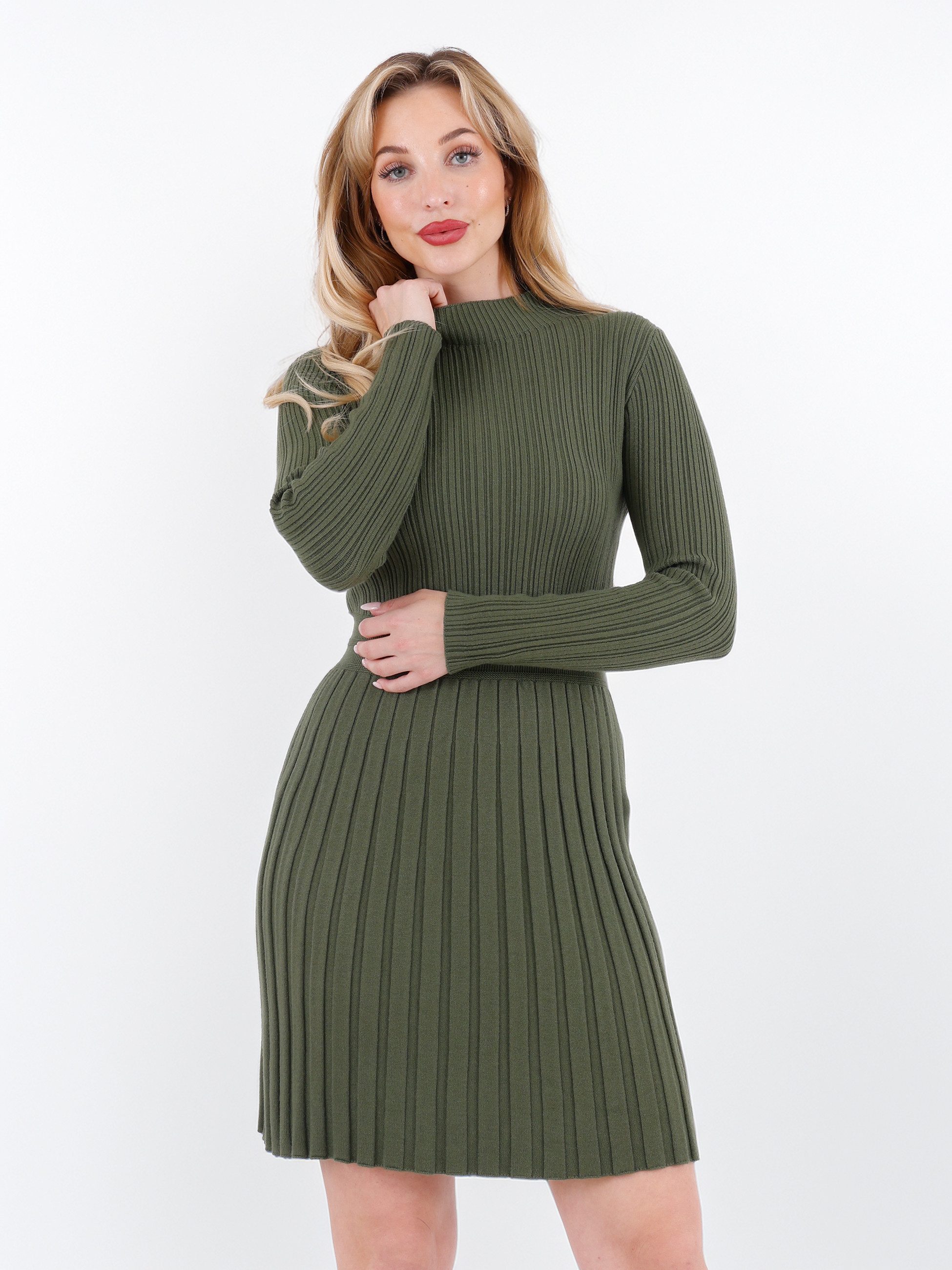 YC Fashion & Style Strickkleid Rippenstrick-Kleid mit Stehkragen – One Size günstig online kaufen