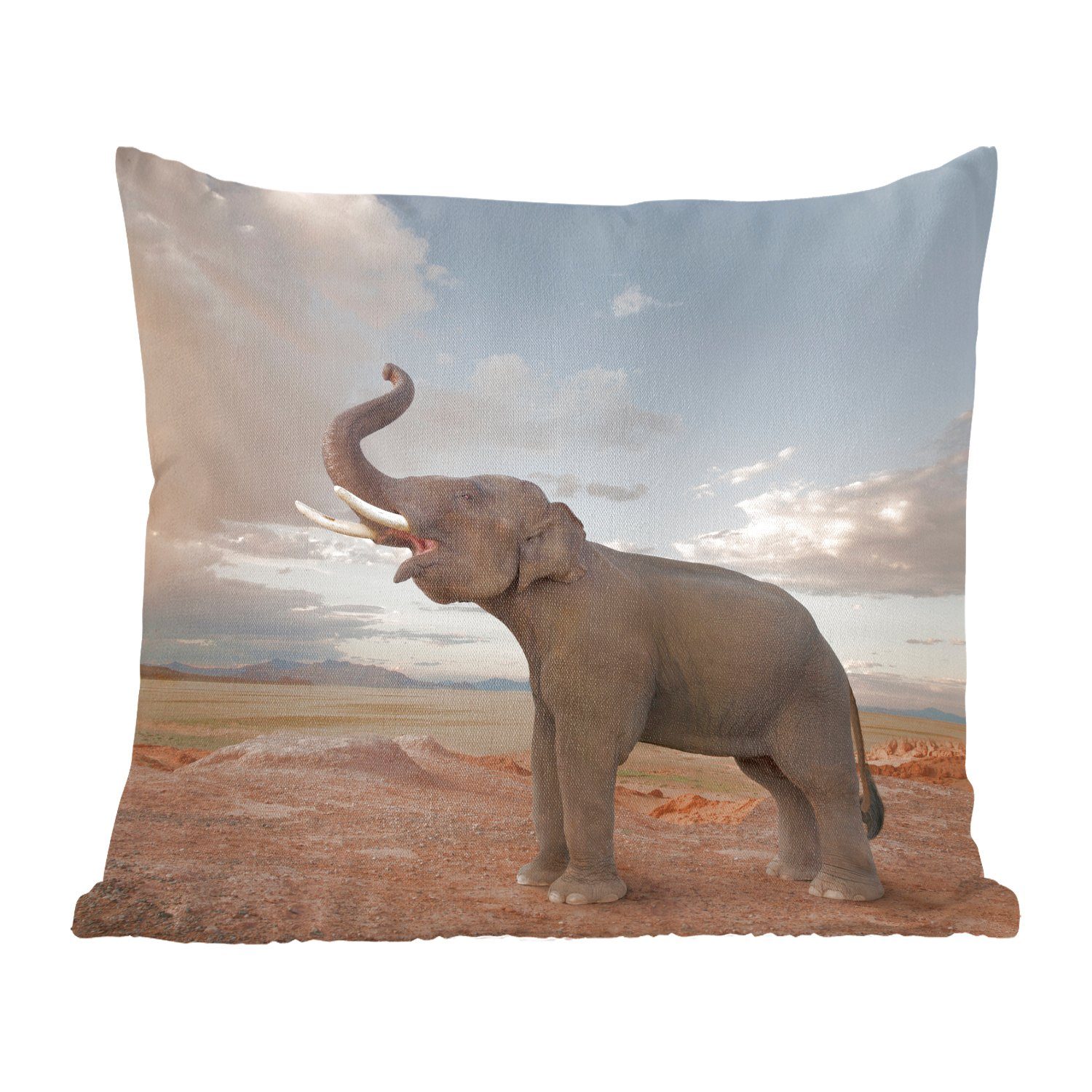 MuchoWow Dekokissen Trompetender Elefant in Schlafzimmer, Füllung Deko, Wohzimmer, mit Zierkissen Wüste, der Sofakissen für