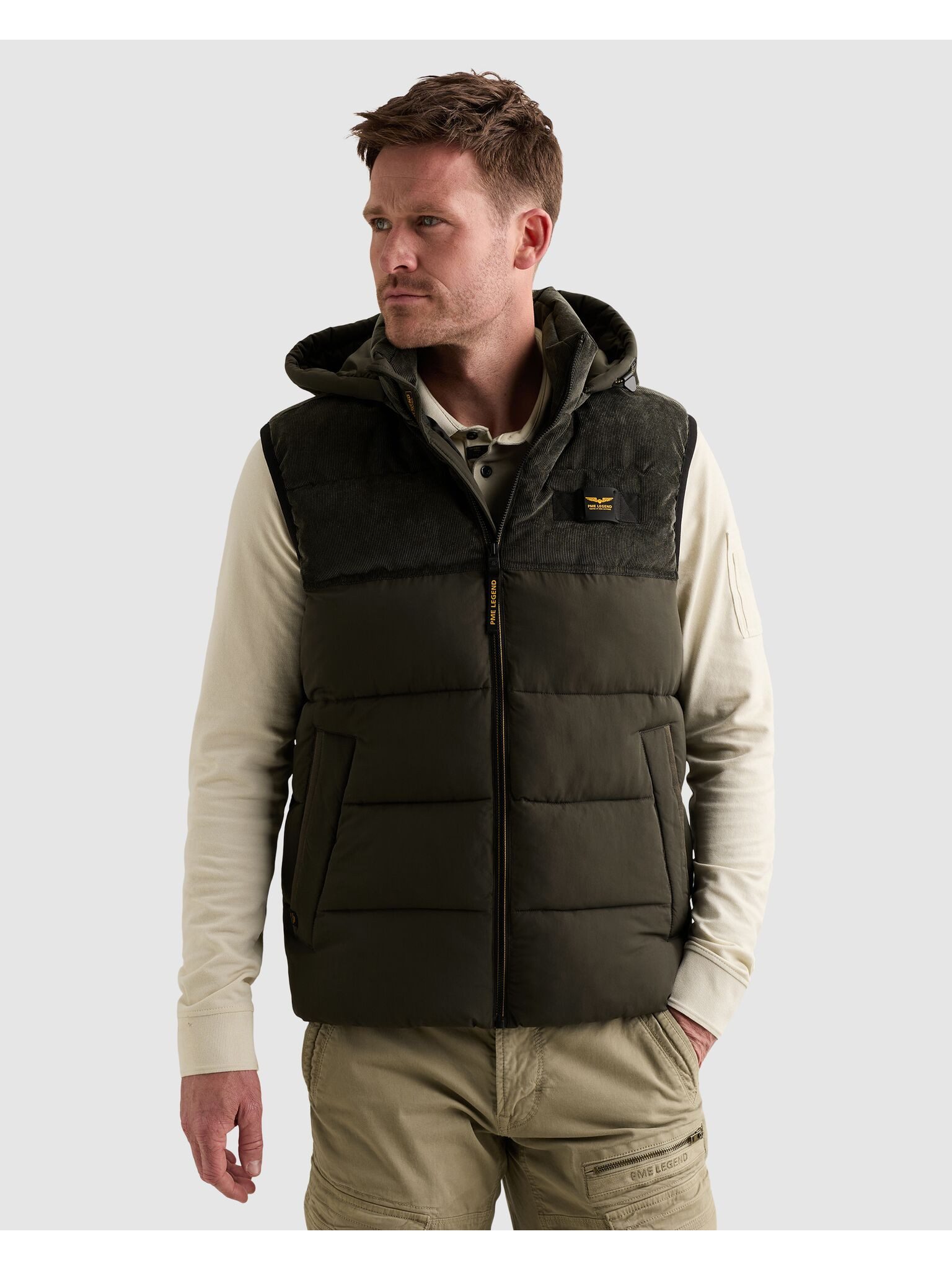 PME LEGEND Cordweste mit Besatz in Cord-Optik, mit Kapuze