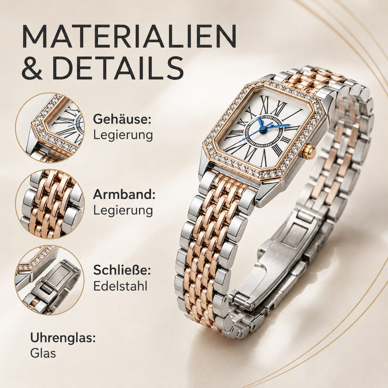 Fyrove Quarzuhr Geschenk für Ihre Liebsten, Geschenk für Frauen, (4-teiliges Damen-Schmuckset mit Quarzuhr, Halskette, Armreif und Ring – elegante Damenarmbanduhr in Geschenkbox, 4-tlg., Weihnachtsgeschenk & Geburtstagsgeschenk für Frauen)