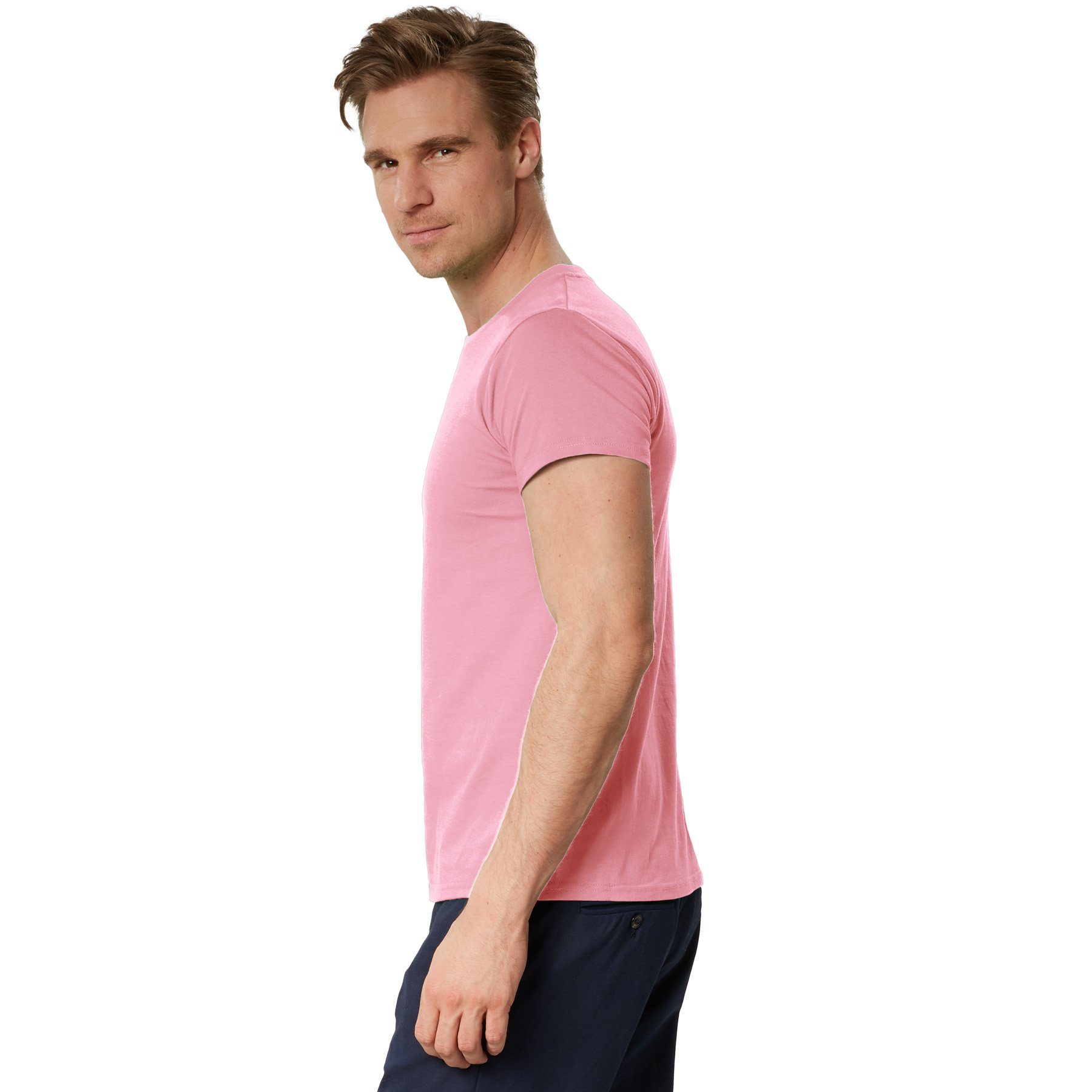 dressforfun T-Shirt Kurzarmtop, Für viele Outfits & Auftritte, Rundhals mit (Freizeitoberteil, Konfektionsgröße M in rosa) Einfarbiges T-Shirt für Männer, Fester Stoff, hoher Tragekomfort