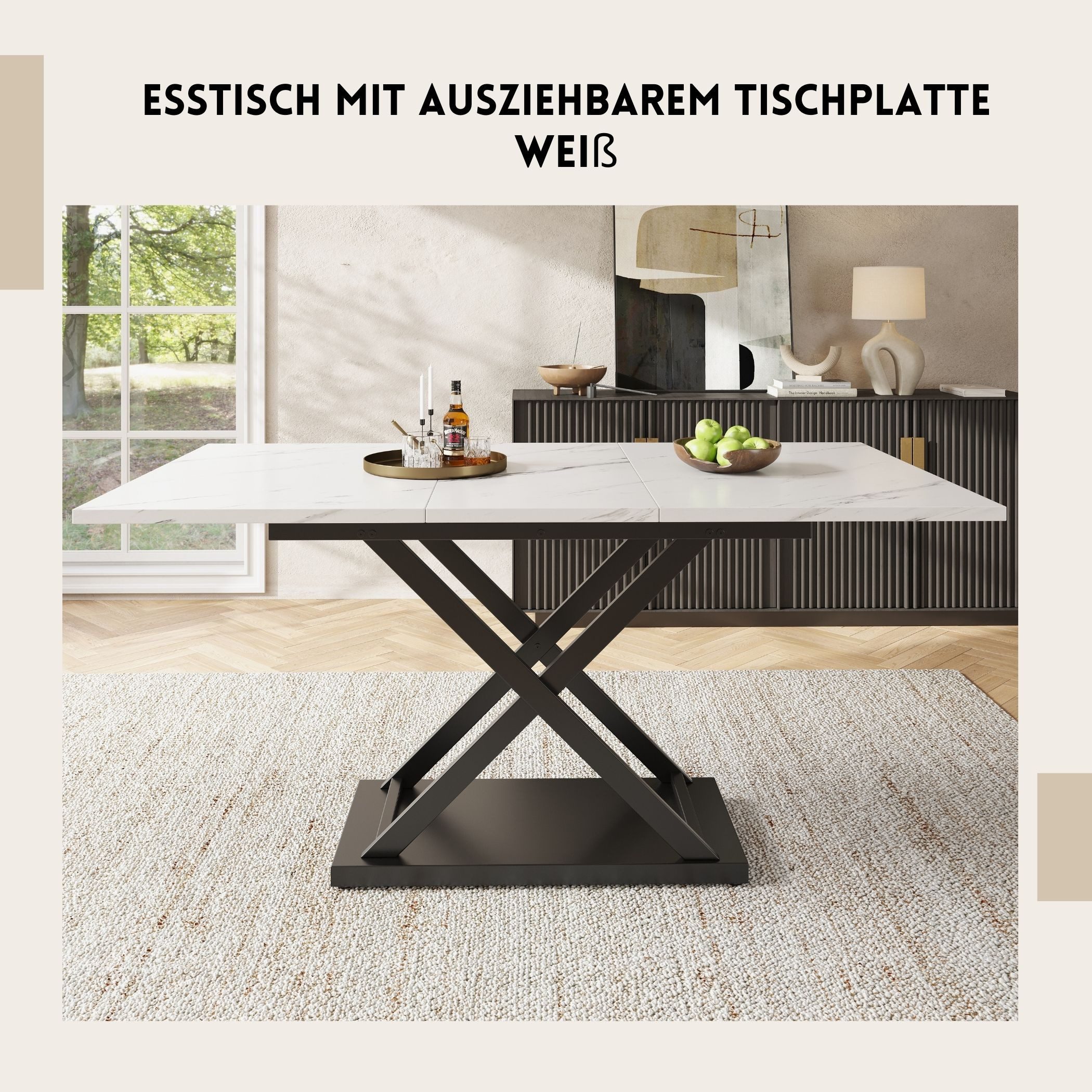 SeedWave Esstisch mit ausziehbarem Tischplatte (120-160 cm), ideal für kleine Räume, modernes Design mit stabilen Metallbeinen, für 6-8 Personen