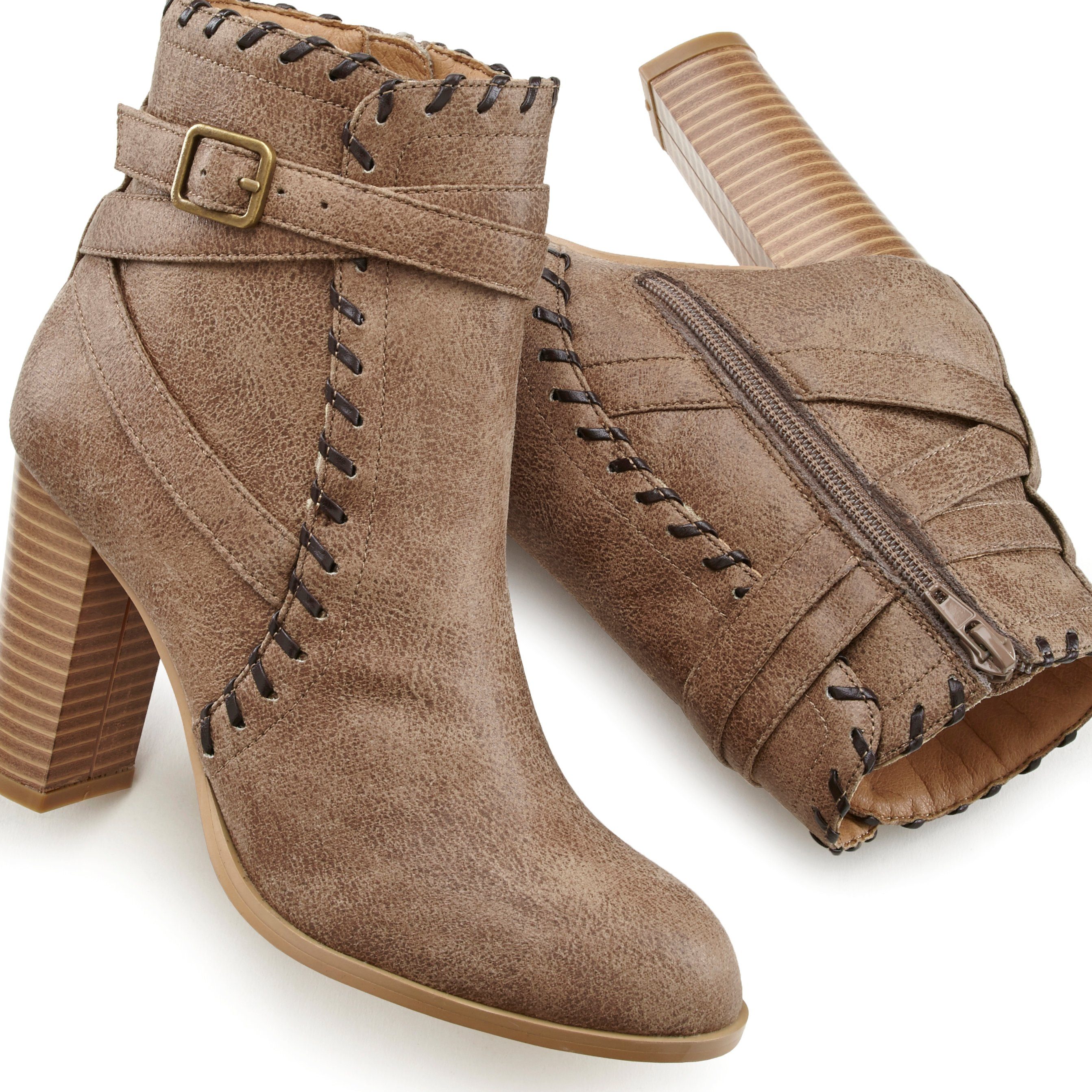 Vintage-Look im Boot, Stiefel mit LASCANA Ankle bequemen High-Heel-Stiefelette camelfarben Blockabsatz,