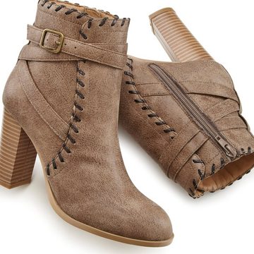 LASCANA High-Heel-Stiefelette im Vintage-Look mit bequemen Blockabsatz, Ankle Boot, Stiefel