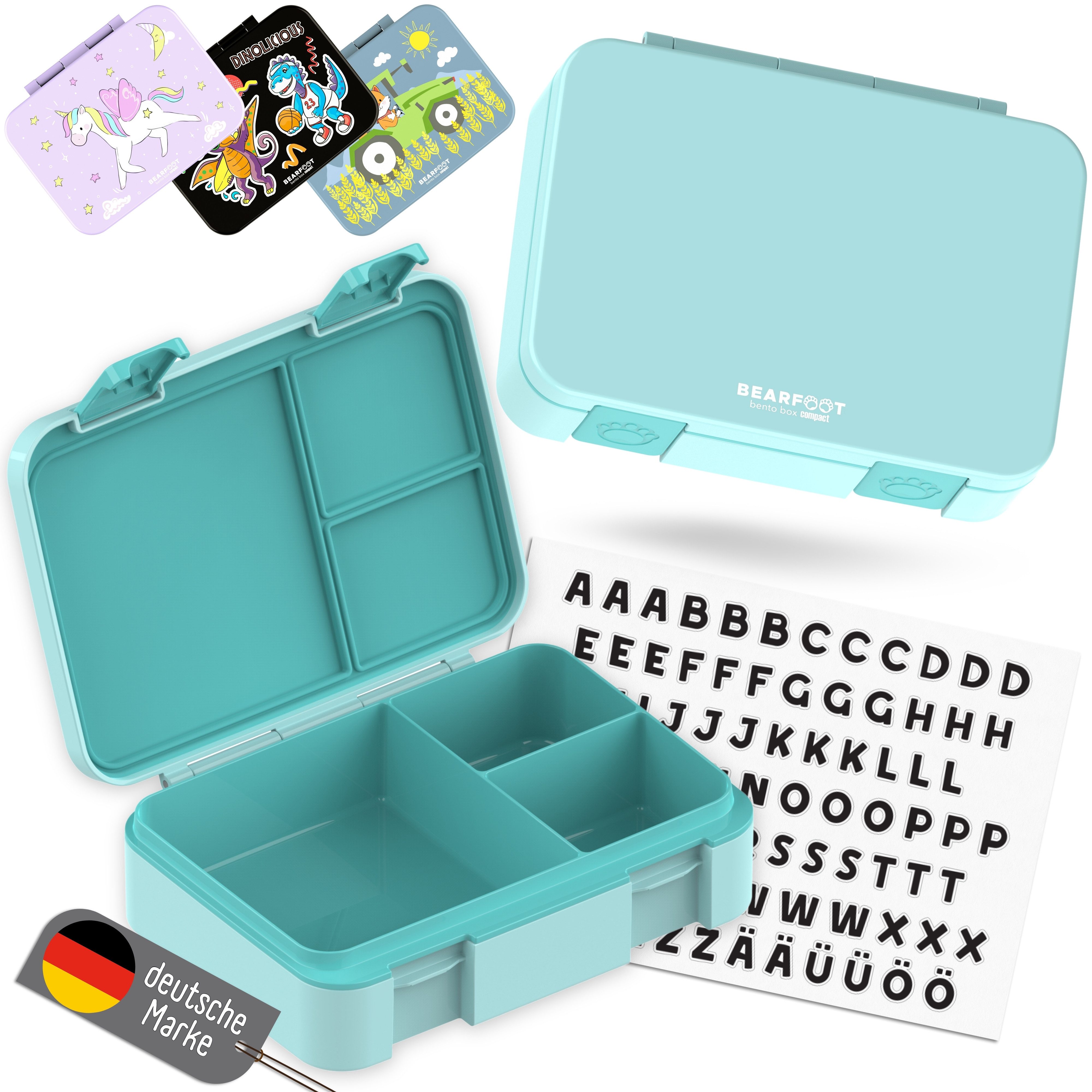 BEARFOOT Lunchbox Brotdose mit Fächern, leicht & auslaufsicher - Mint, PP, ABS, Silikon, Kindergarten und Schule - Mädchen und Jungen, Vesperbox, Snackbox