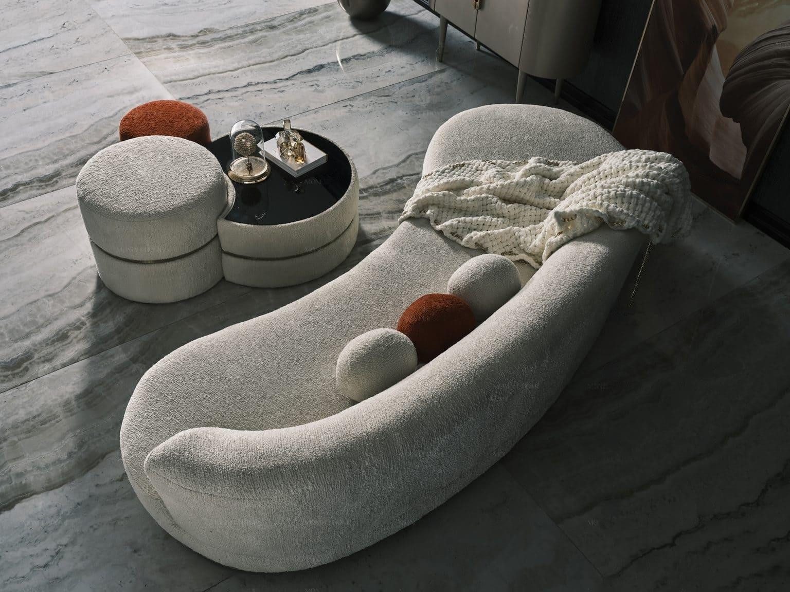 Xlmoebel Hocker Moderne Sitzpoufs mit Couchtisch in klaren Linien (3tlg Set Puff), Hergestellt in Europa