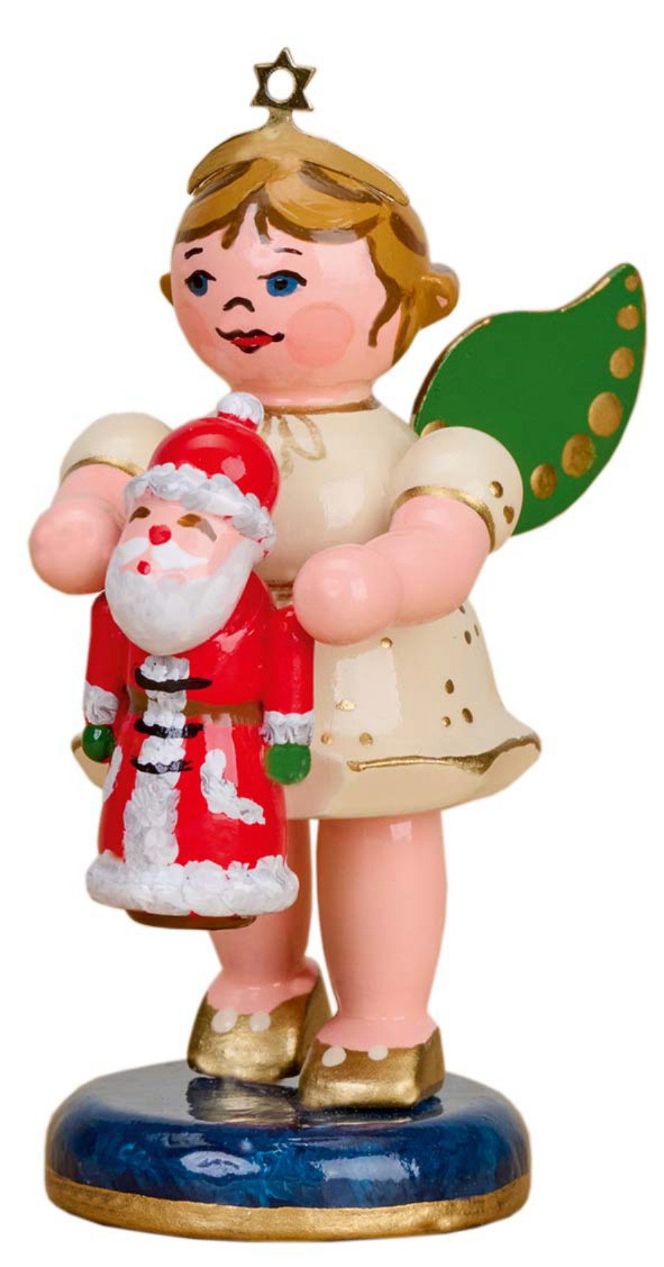 Hubrig Volkskunst Zschorlau Erzgebirge Engelfigur Hubrig Engel mit Weihnachtsmann