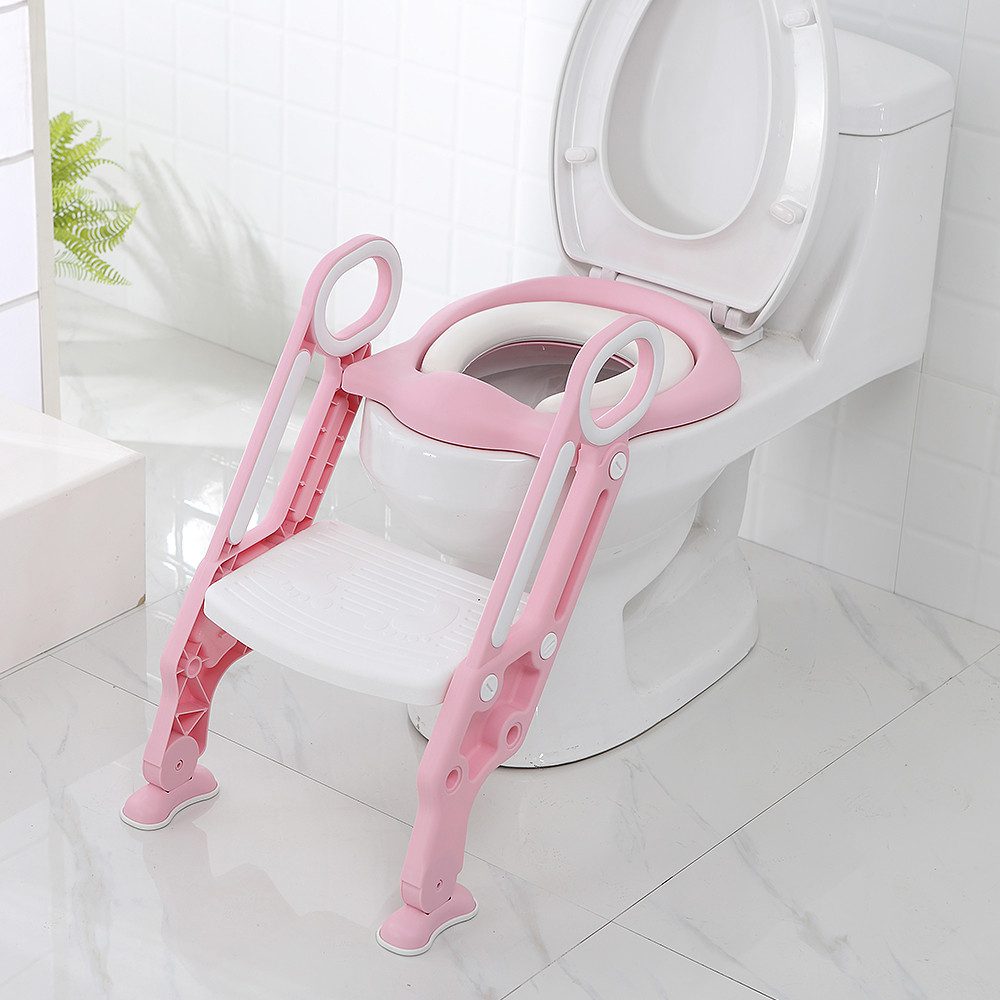 JEOBEST Toilettentrainer Töpfchen Toilettensitz Baby mit Treppe, Kinder Toilettentrainer, Höhenverstellbar, mit Rutschfesten Pedalen und PU Gepolstert & Griffe