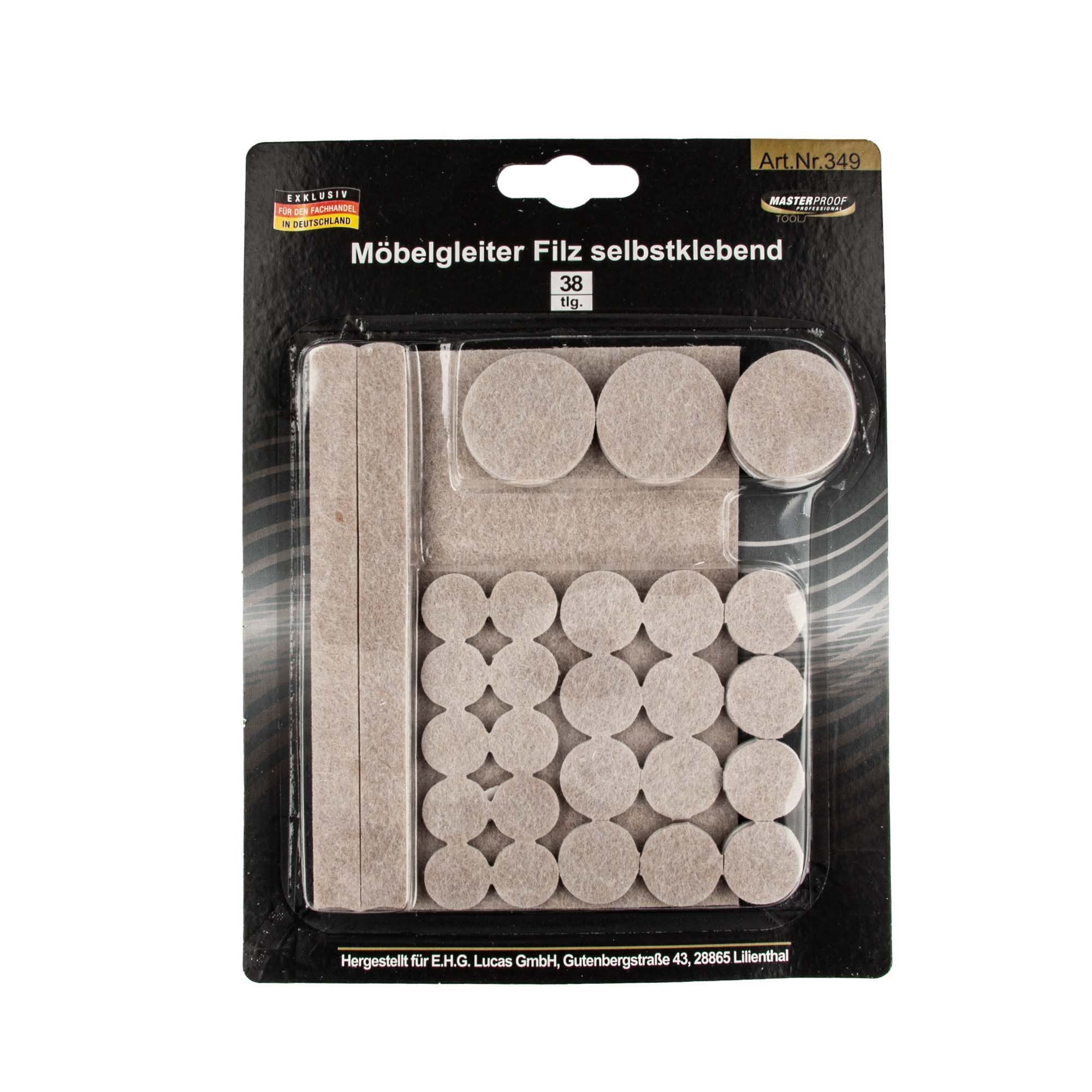 MASTERPROOF PROFESIONAL Filzgleiter Filz Möbelgleiter Sortiment, beige, selbstklebend 38-teilig