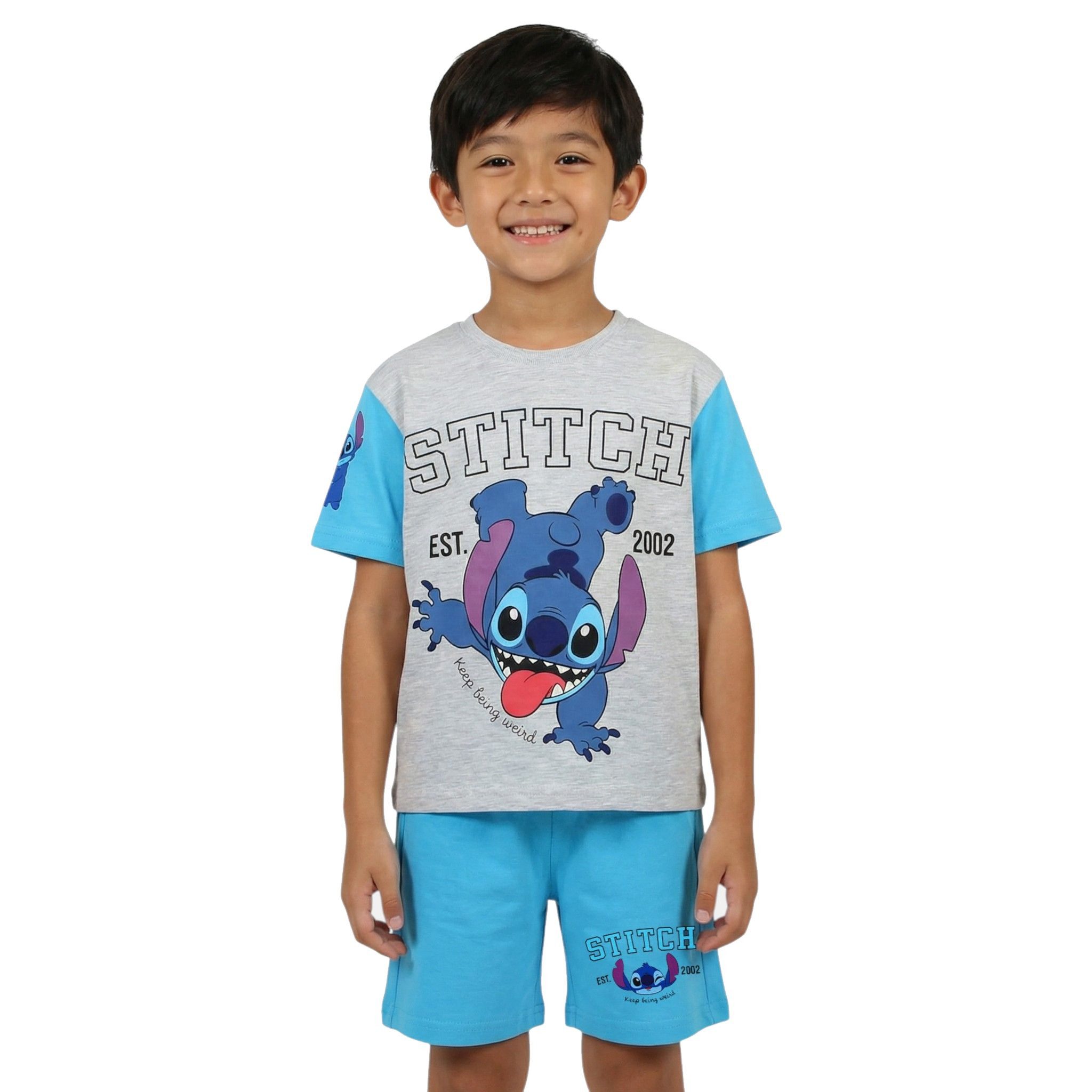 Lilo & Stitch Shirt & Shorts Lilo & Stitch Kinder Sommer-Set T-Shirt Shorts Blau Beige 3-8J (Set, Jungen Set Kurze Hose + T-Shirt Frühling + Sommer) Sommerset für Jungen Shorts kurze Hose + T-Shirt