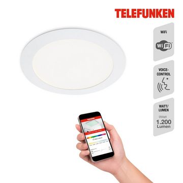 Telefunken LED Einbauleuchte 309406TF, LED fest verbaut, Farbwechsler, Kaltweiß, Neutralweiß, Tageslichtweiß, Warmweiß, WiFi RGB Beleuchtung CCT Aufbauleuchte 12W 1200lm Ø 17cm