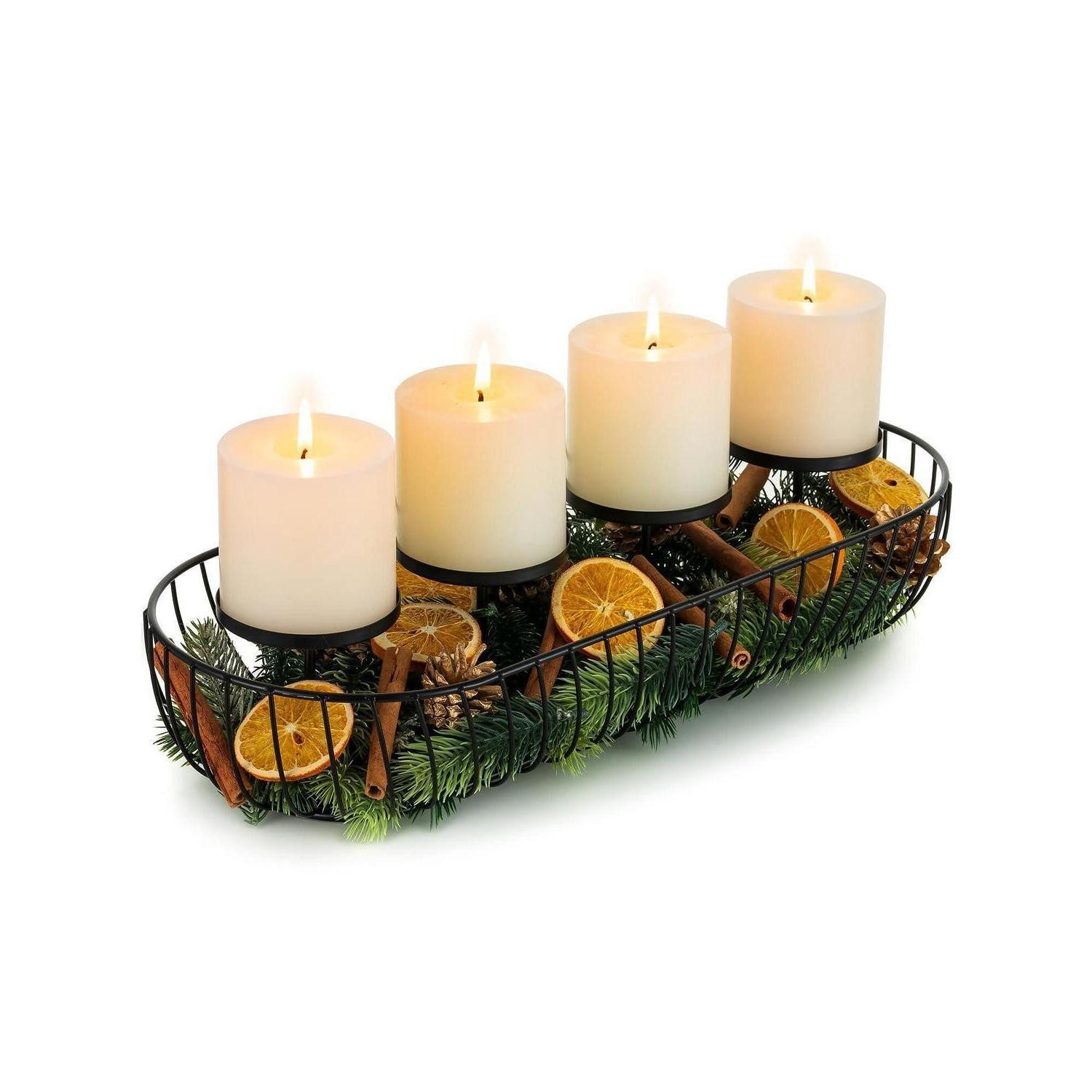 LuxusKollektion Adventskranz Adventskranz Länglich Metall Schwarz 43cm