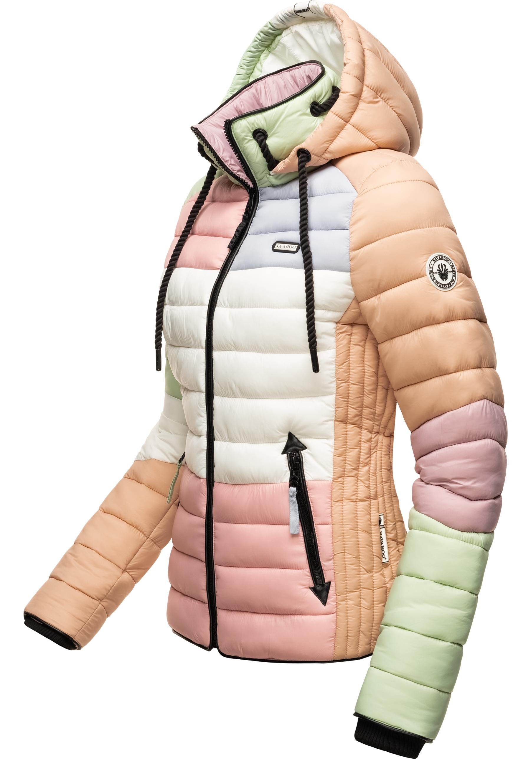 Navahoo Multikulti Kapuze leichte im Stil, Übergangsjacke Hochschließender Steppjacke Colourblocking Lulana Ripparm-Bündchen elastische mit Reißverschluss,