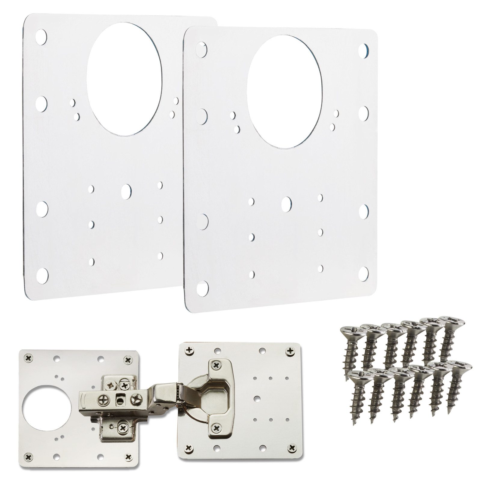 SO-TECH® Möbelbeschlag Topfband Reparaturplatten Edelstahl 90 x 90 x 0,53 mm (2 St), Reparaturset für Topfbänder mit Ø35 mm, Schrankscharnier
