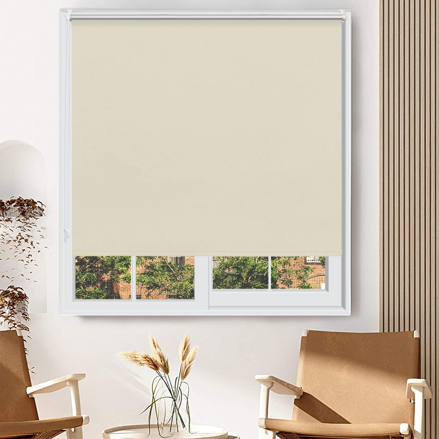 ohne i@home, Klemmträgern, mit Beige mit Thermobeschichtung Lichtschutz, Hitzeschutz, klemmfix, Seitenzugrollo Bohren, Klemmträger, freihängend,verspannt,