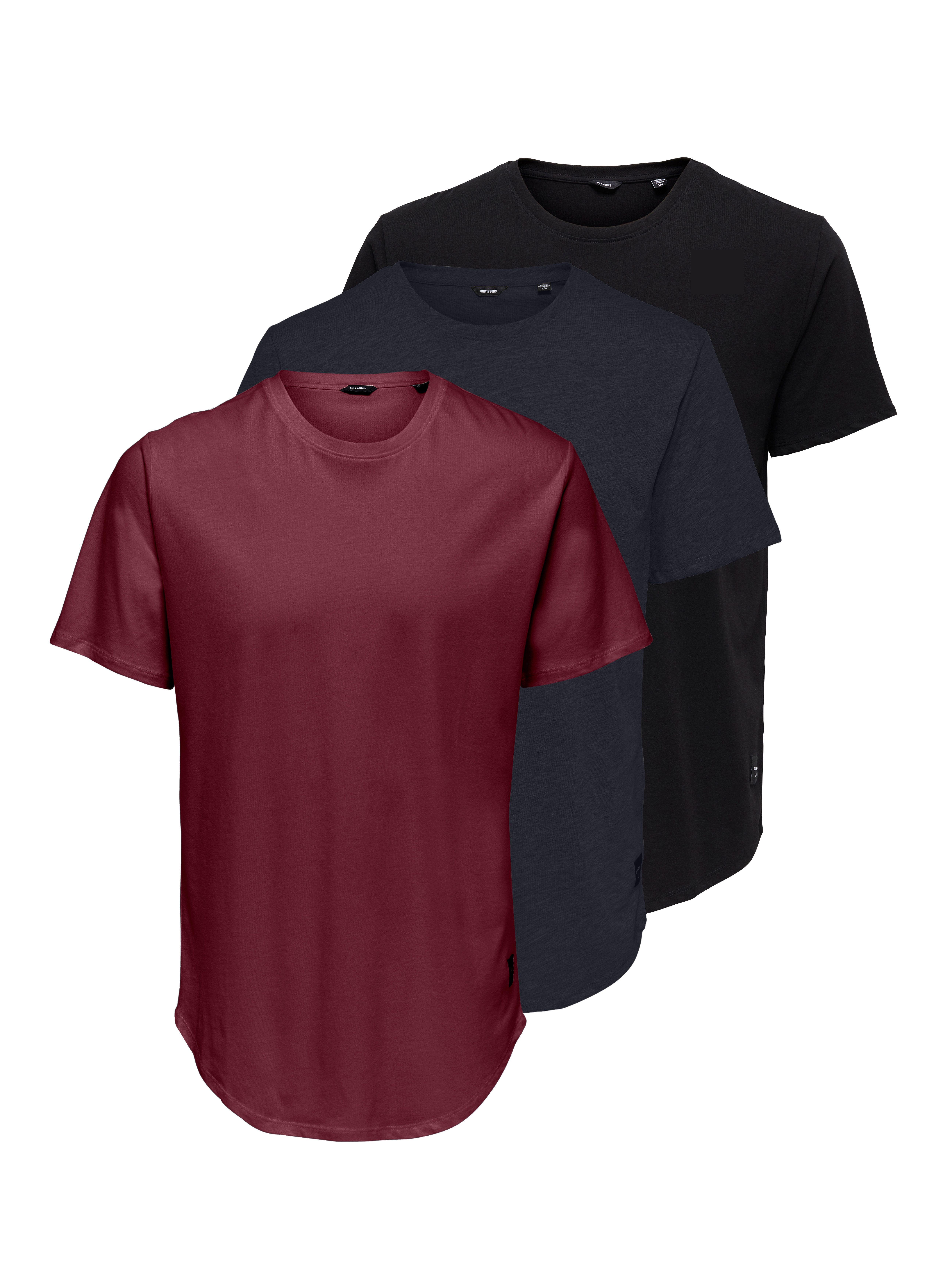 ONLY & SONS Rundhalsshirt ONSMATT LONGY SS TEE 3-PACK (Packung, 3-tlg)