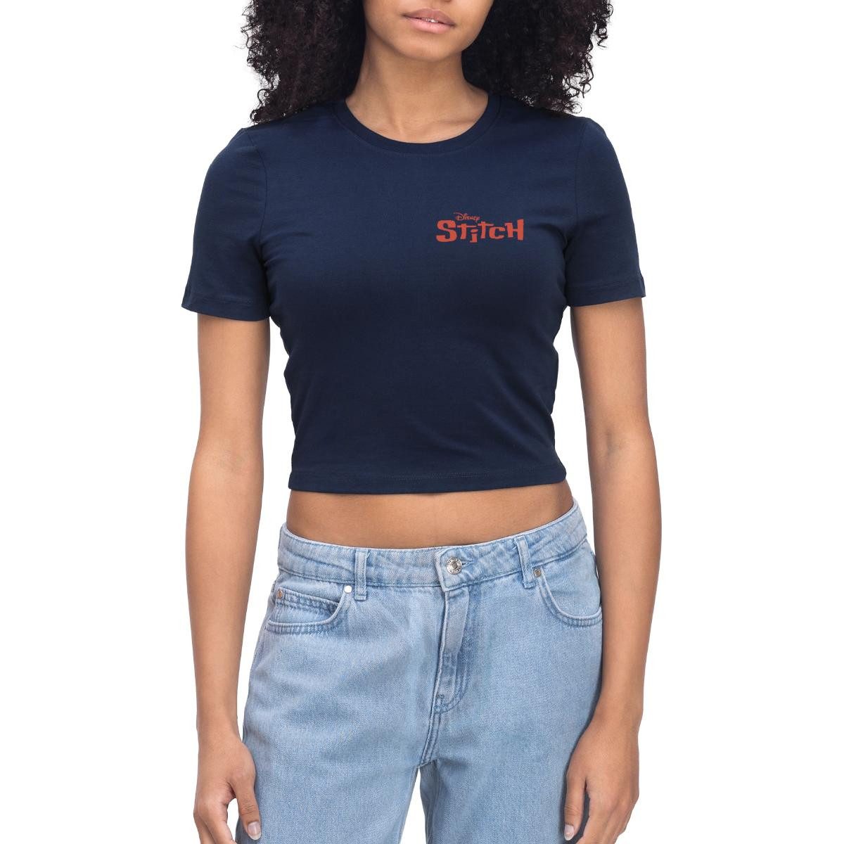 Spreadshirt T-Shirt Lilo & Stitch, Stitch Mit Surfbrett Crop Top (1-tlg)
