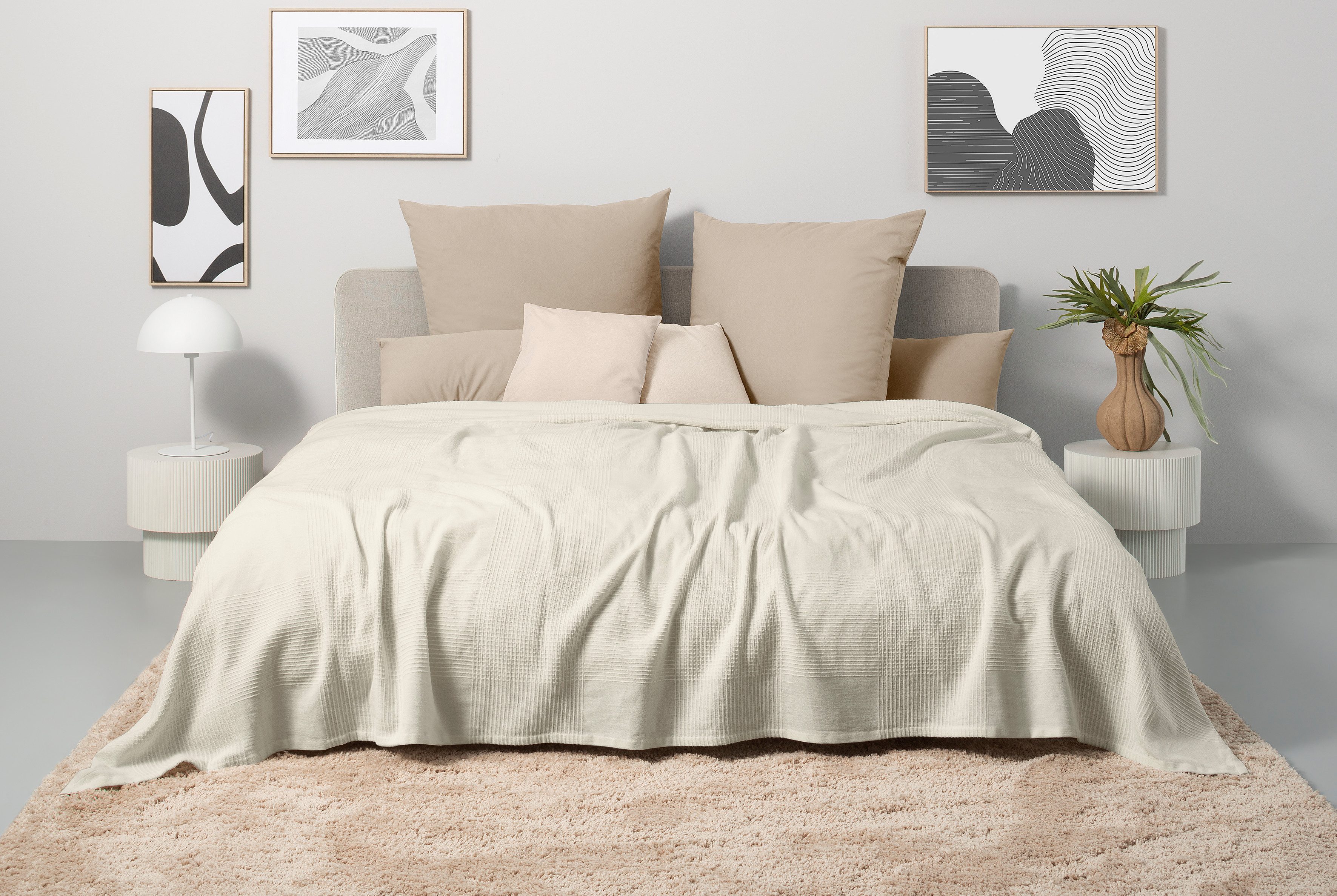 my home Tagesdecke Mira, leichte Tagesdecke aus 100% Baumwolle, uni Überwurf, ohne Füllung