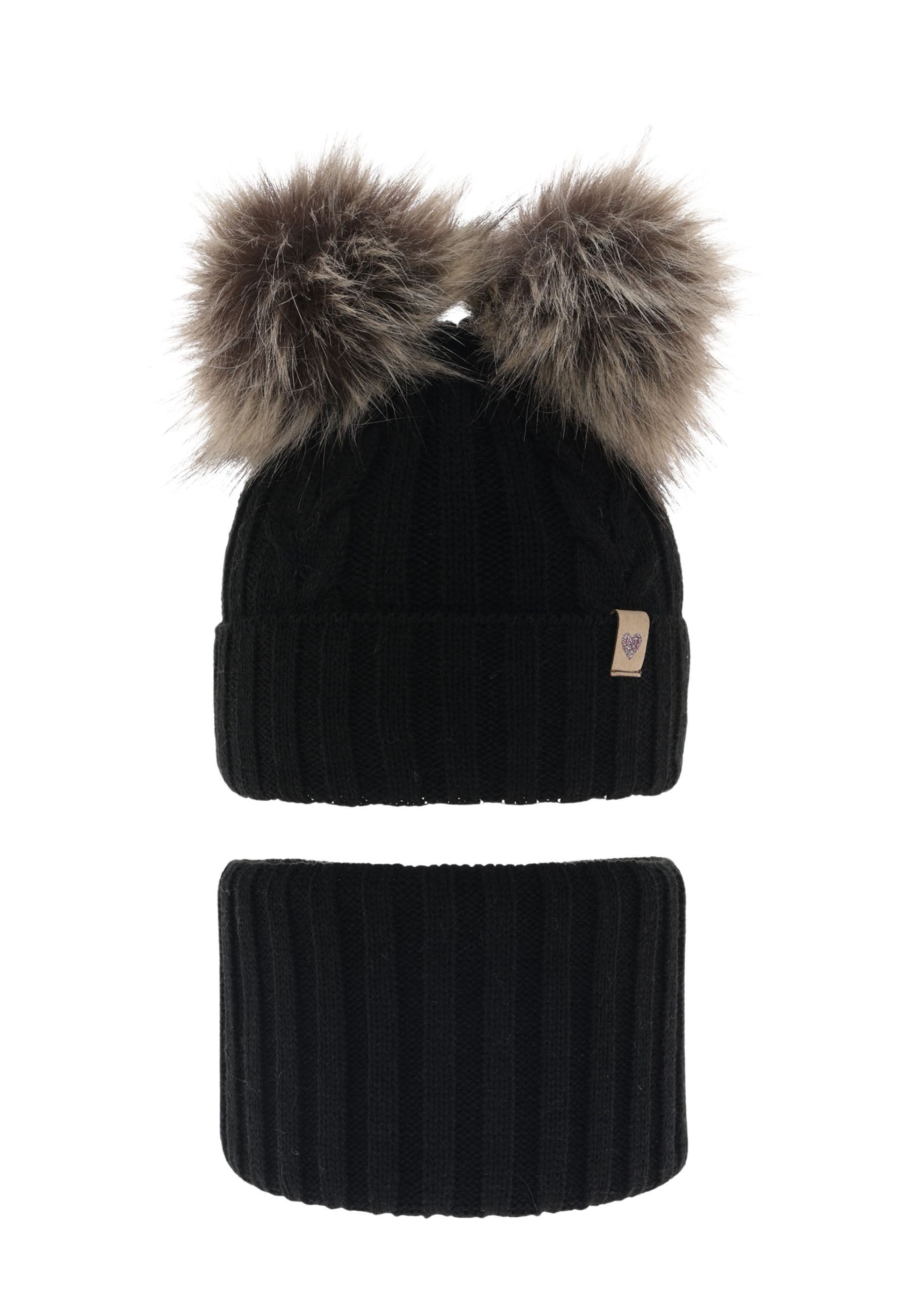 Diademita Sturmhaube Mädchen Winterset – Rosa Mütze und Schlauchschal mit Zwei Bommel (Set)
