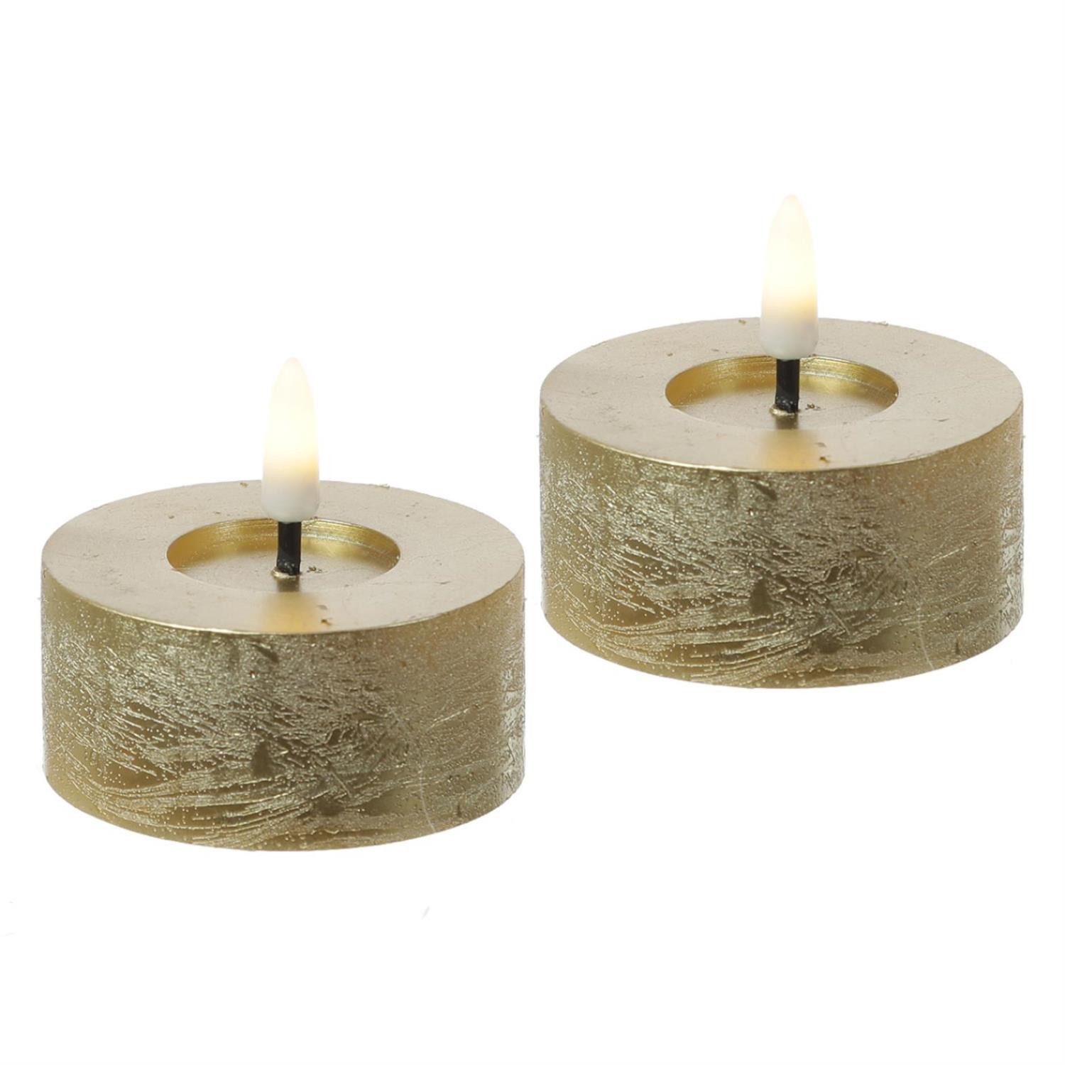 MARELIDA LED-Teelicht LED Maxi Teelichter Lina Rustik Optik Echtwachs D: 7cm gold 2er Set, LED Classic, warmweiß (2100K bis 3000K)