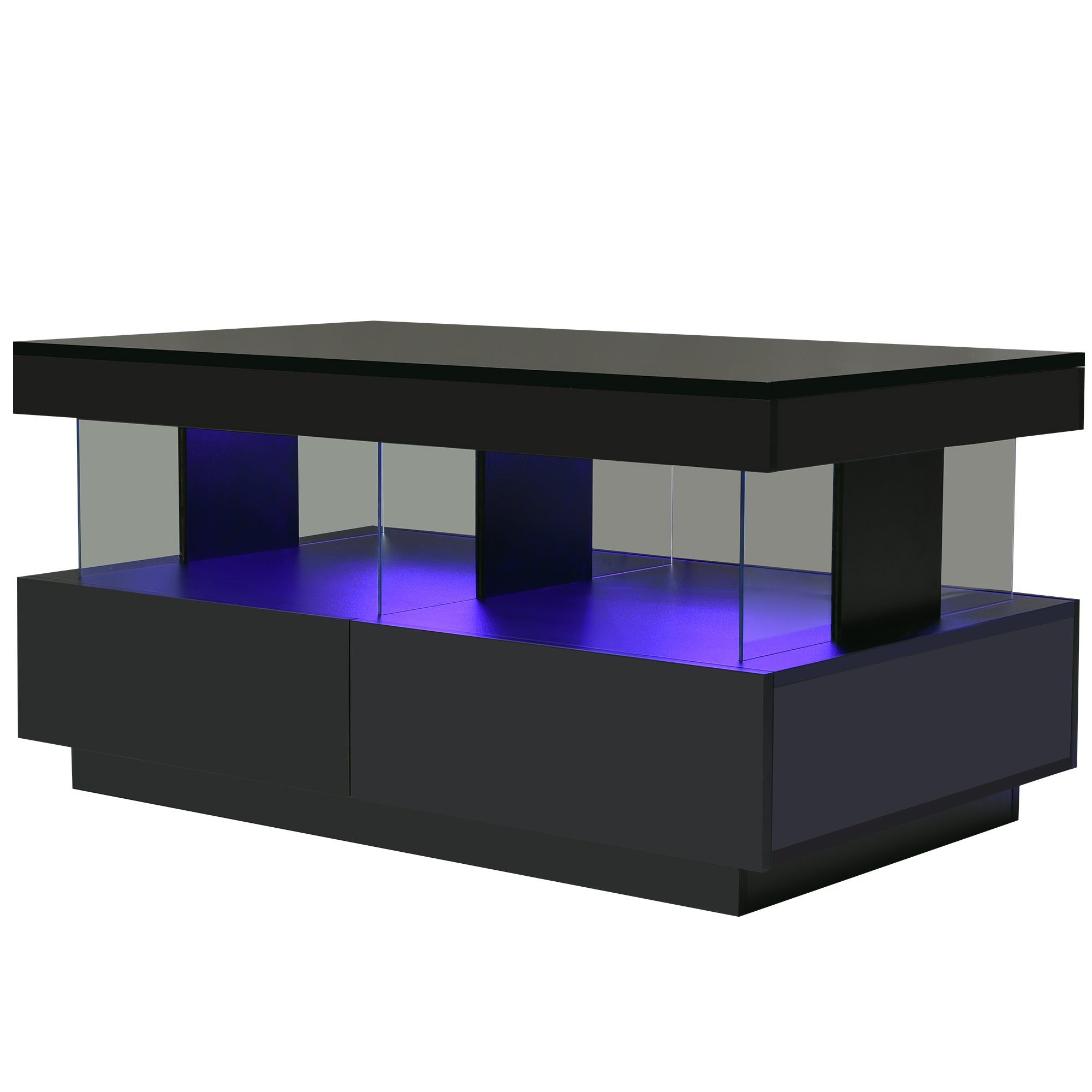 HAUSS Moderner Glanz (glatte Wohnzimmer, Schwarz Tischplatte LED-Beleuchtung Hochglanz-Sofatisch SPLOE Sofatisch Kaffeetisch für Couchtisch Wohnzimmertisch Holztisch 100*60*49.5cm), Moderner