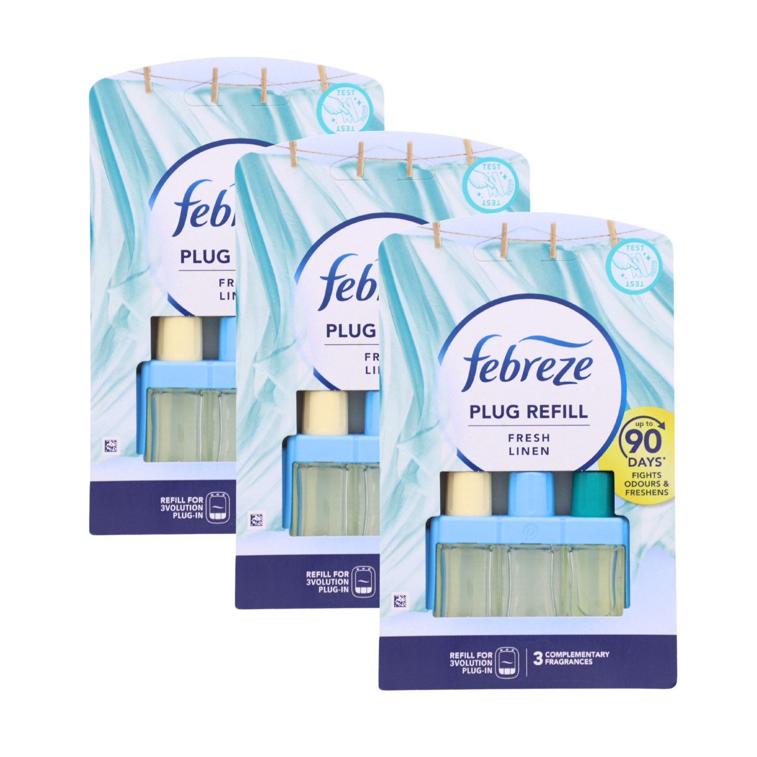 Febreze Raumduft-Nachfüllflasche 3 x Febreze Duftstecker Nachfüller Fresh Linen 90 Tage Frische je 20ml