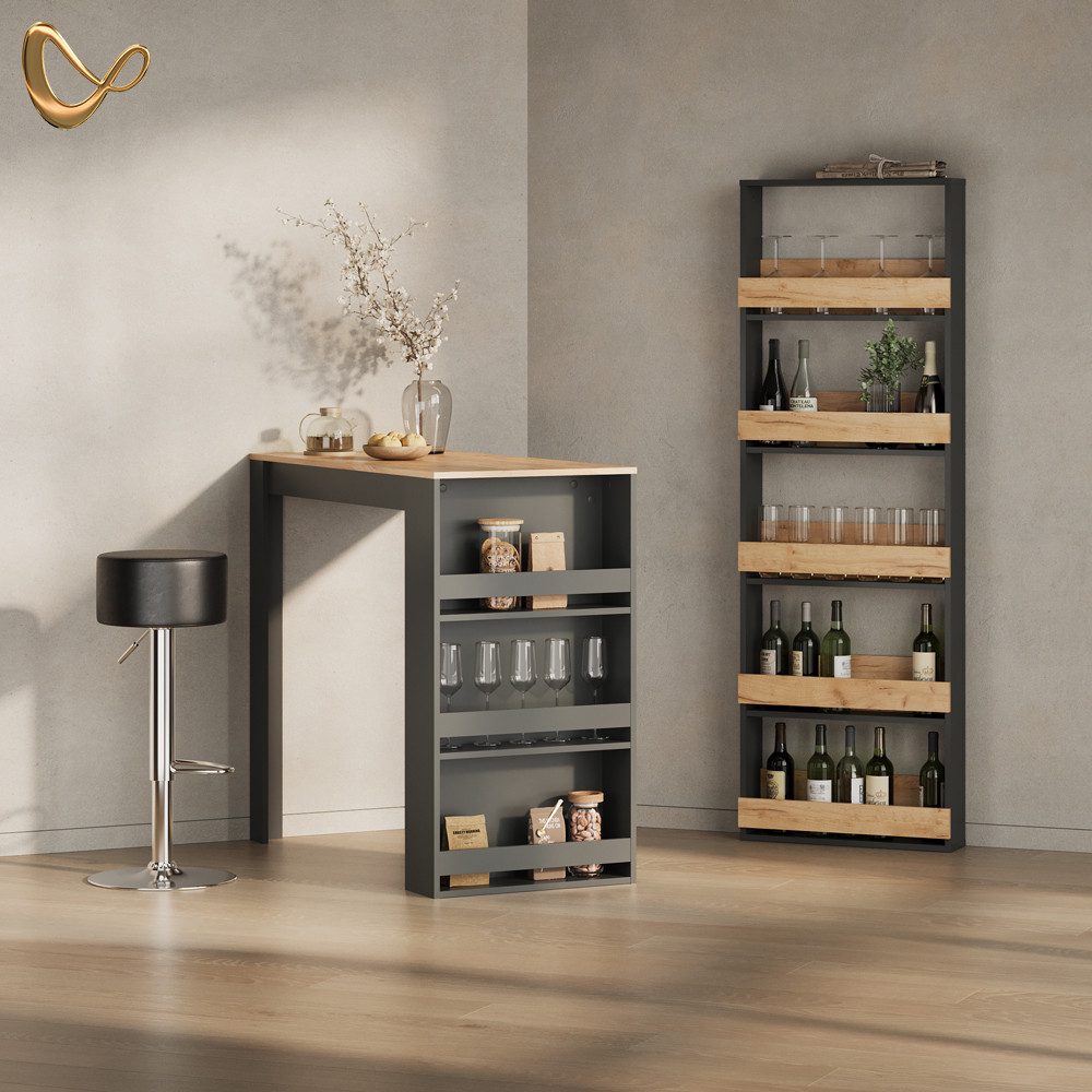 Livinity® Bartisch Regusa, Goldkraft Eiche/Anthrazit/Anthrazit, 57 x 117 cm (1-St)