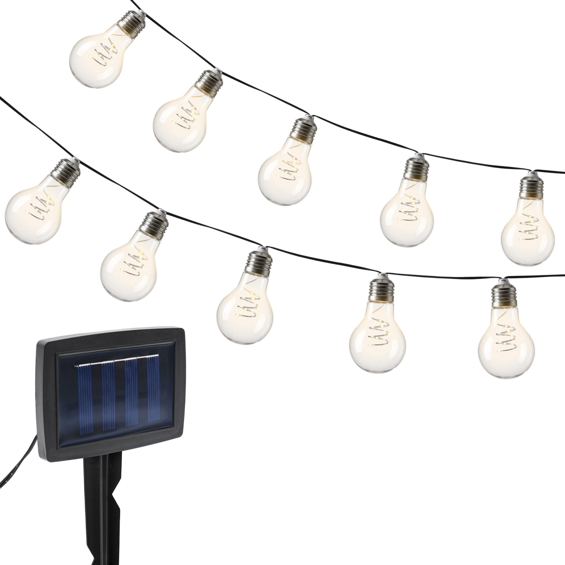 Spetebo LED-Lichterkette LED Solar Lichterkette mit 10 Glühbirnen auf 450 cm mit 2 Leuchtmodi, 10-flammig, Automatische Einschaltung bei Dämmerung – Bild 5 von 5