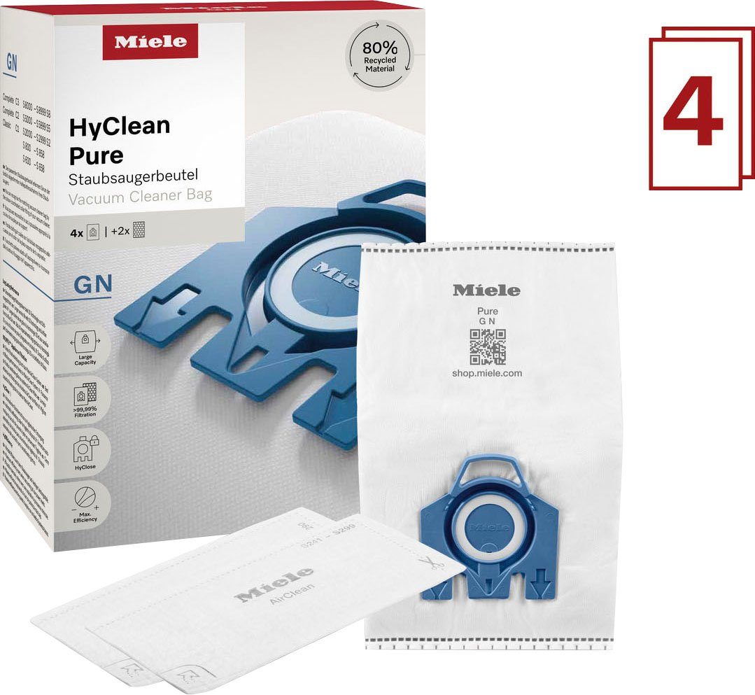 Miele Staubsaugerbeutel GN HyClean Pure 2.0 / Mit bester Filtrationsleistung, passend für Miele, 4er Pack Staubbeutel, 2er Pack Filter