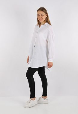 HELLO MISS Blusenkleid Beliebte Musselin Oversize Bluse in Lang, Baumwolle Hemd in Unifarbe