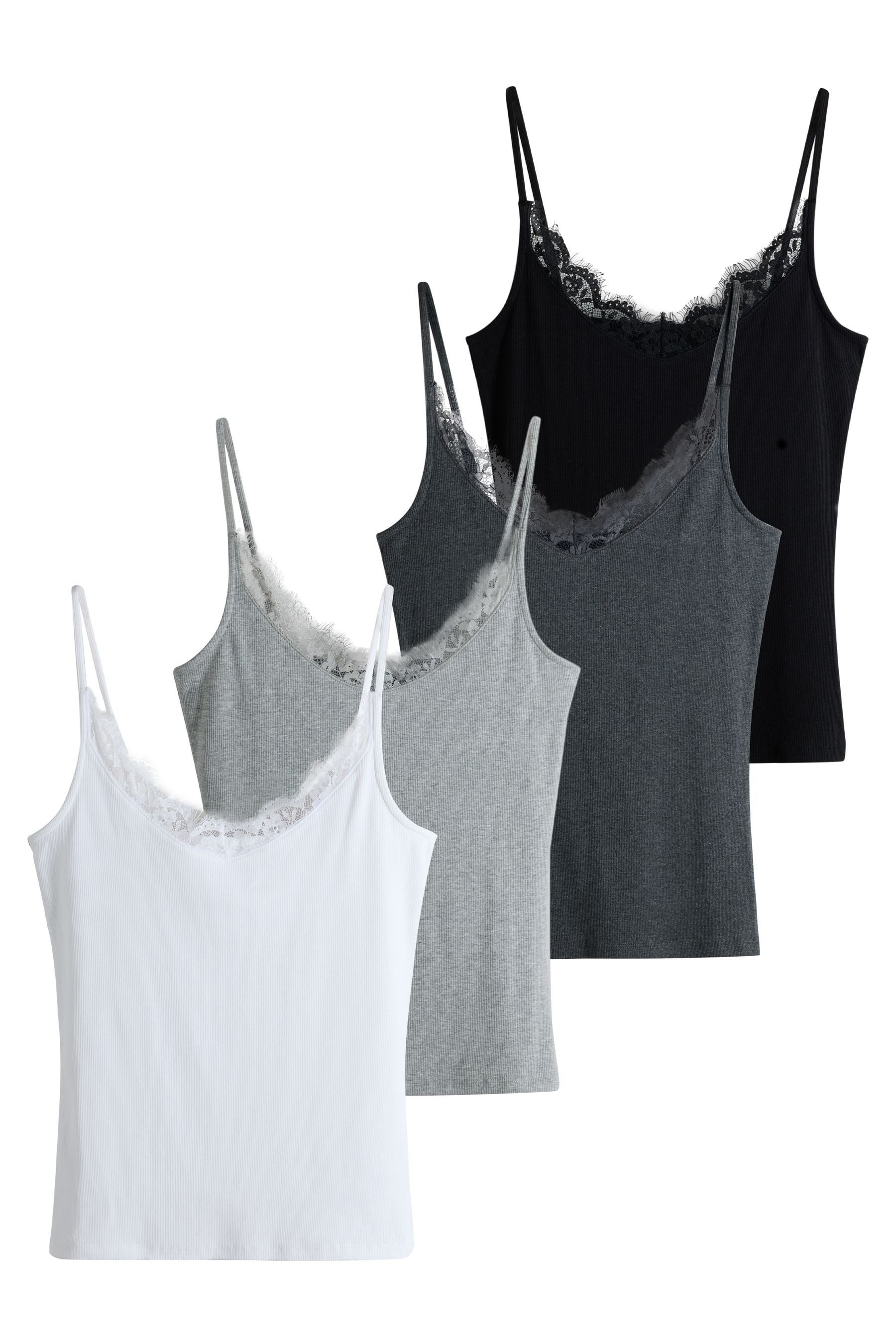 The Set Trägertop The Set Gerippte Trägertops mit Spitze, 4er-Pack (4-tlg)
