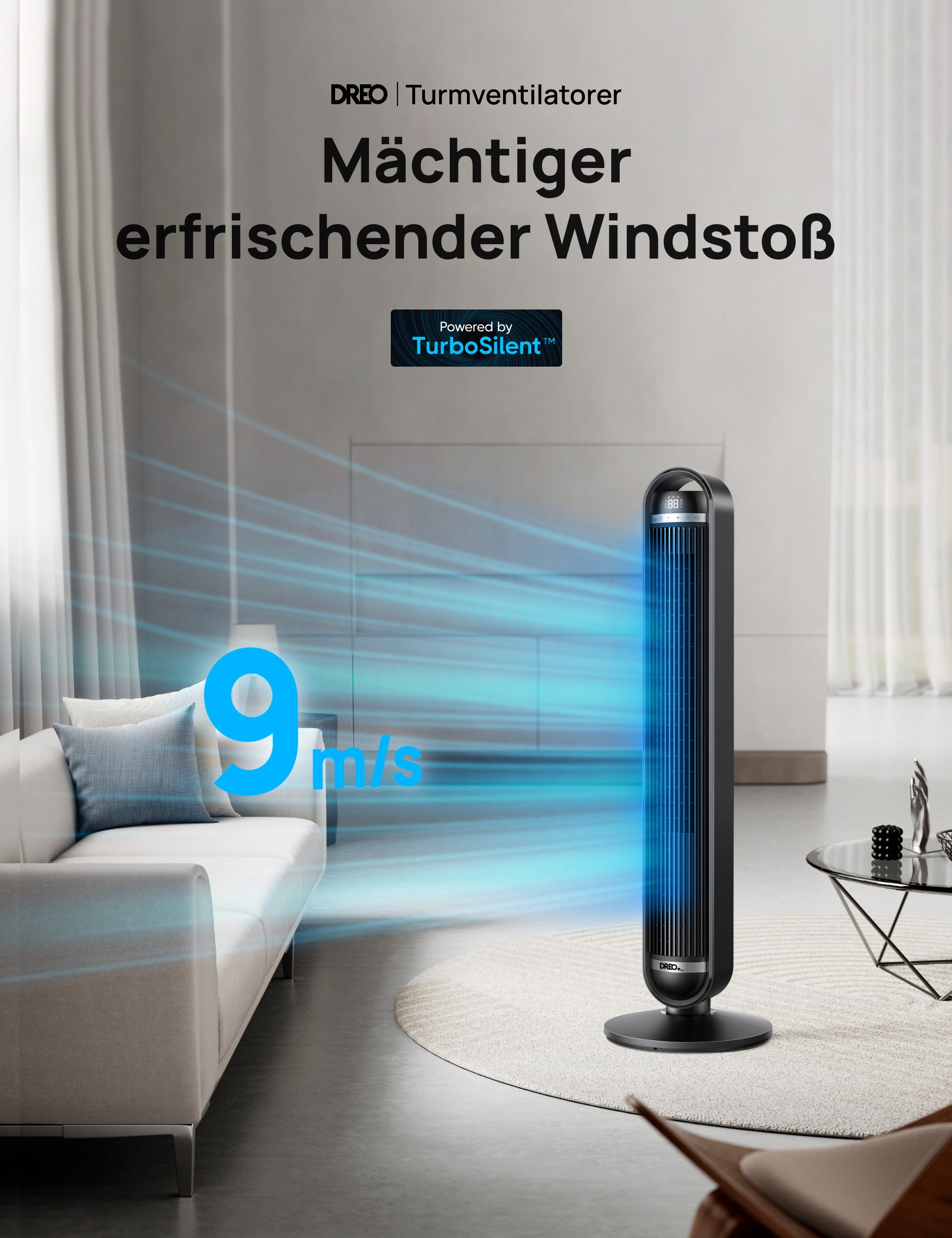 Dreo Turmventilator Cruiser TF611S, Ultra-leiser Betrieb (nur 25 dB), Smart Steuerung per App & Sprache