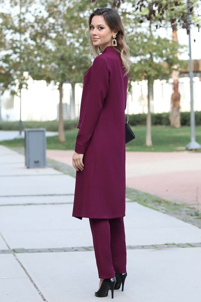 Modavitrini Hosenanzug Zweiteiler Damen Anzug Langarm Longblazer mit Hose Modest Fashion (Anzug Set) Offene Front ohne Verschluss – Bild 3 von 5