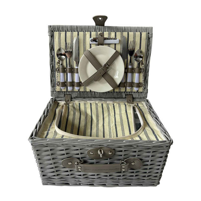 HTI-Living Picknickkorb Picknickkorb für 2 Personen Finie Grau (Stück, 1 St., 1 Picknickkorb inkl. Geschirr), Weidenkorb mit Geschirr und Kühlfach